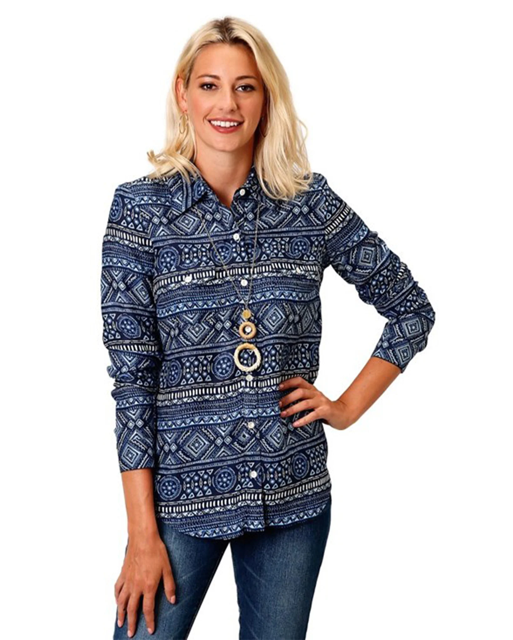 Women's Tribal Print Button Down Shirt