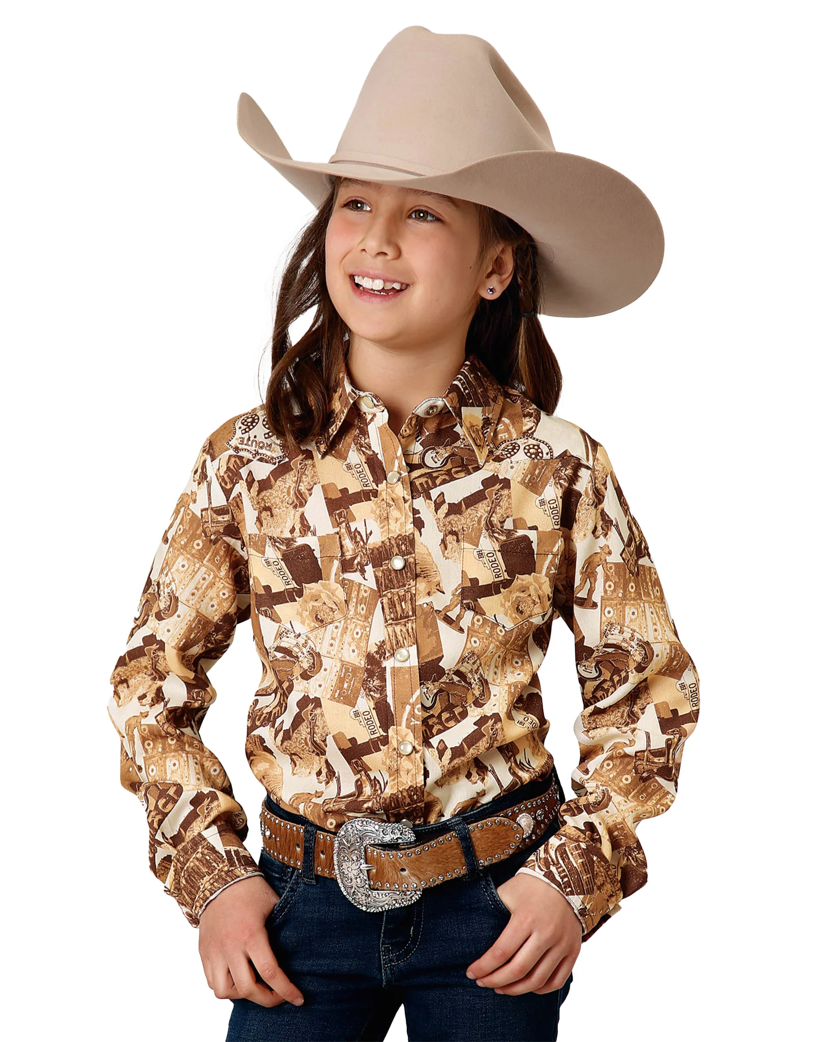 Girls' Long Sleeve Collage Print Western Shirt