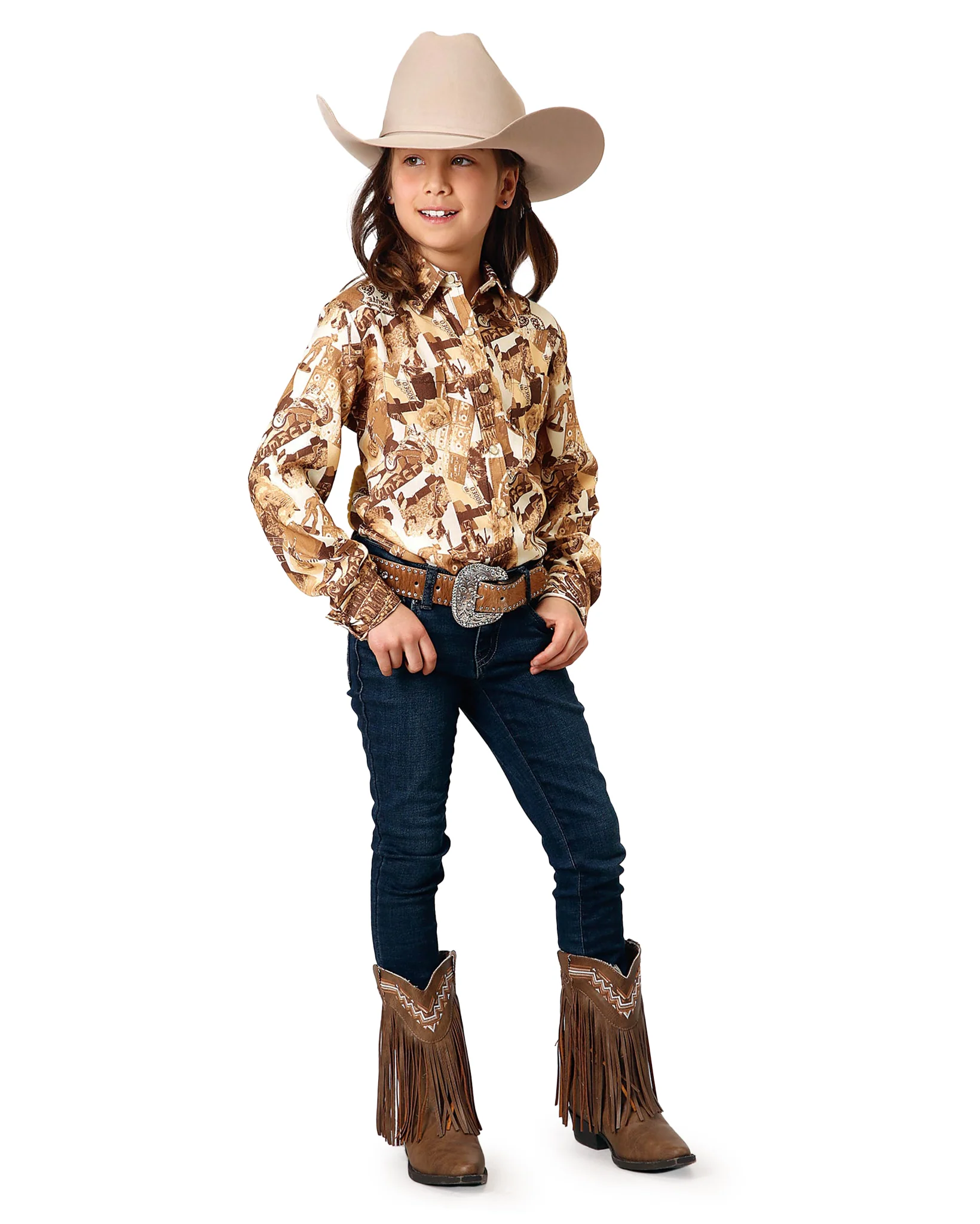 Girls' Long Sleeve Collage Print Western Shirt - Image 3
