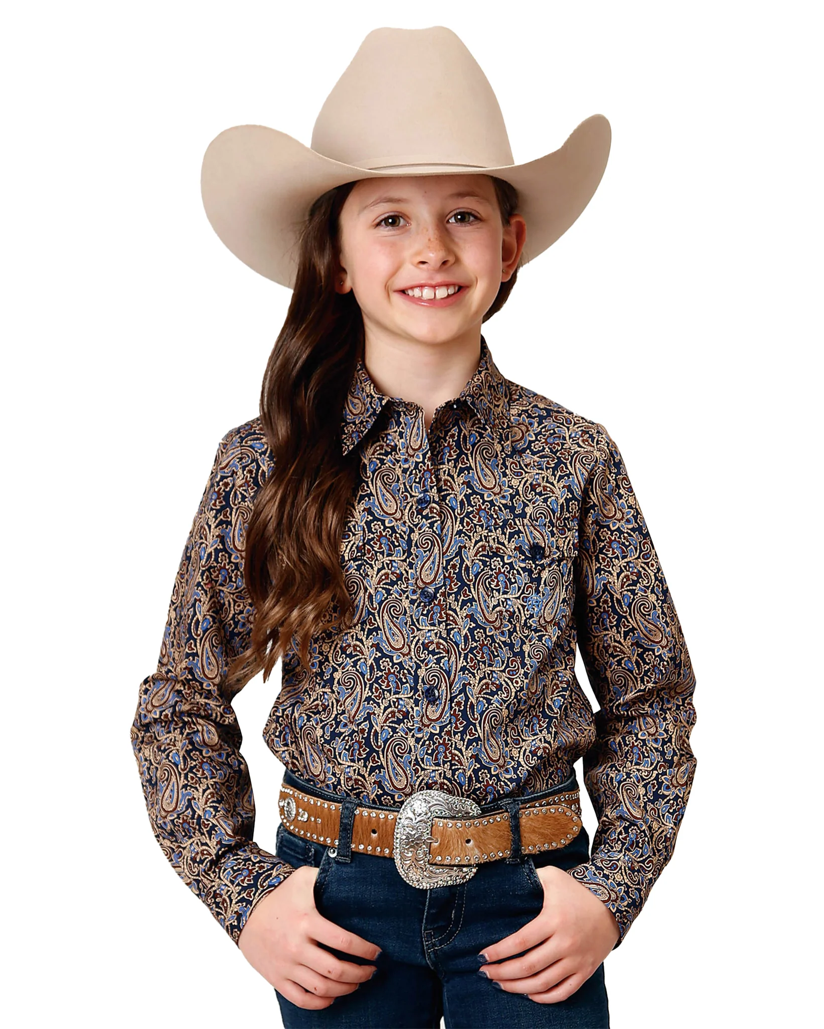 Girls' Long Sleeve Vintage Paisley Western Shirt