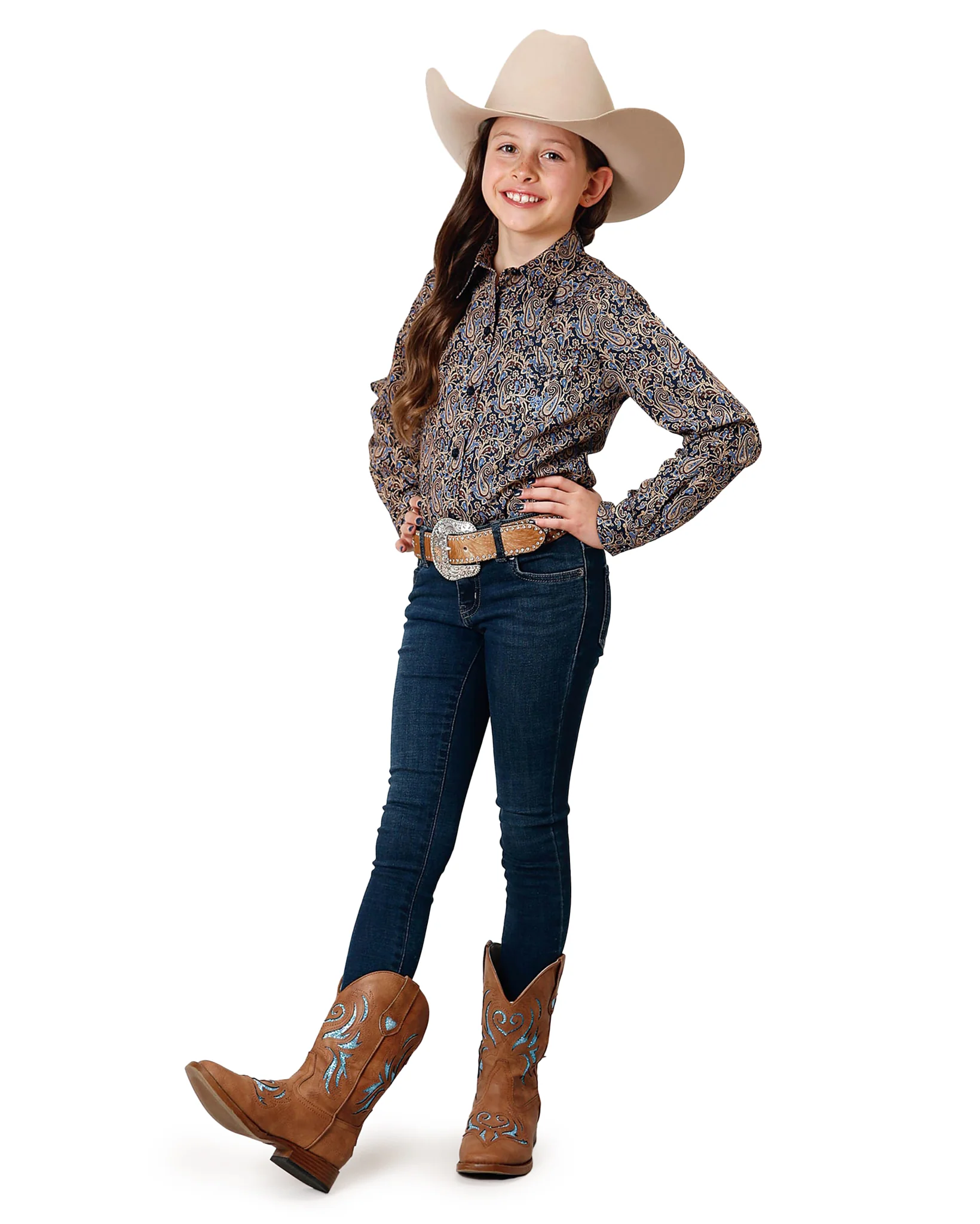 Girls' Long Sleeve Vintage Paisley Western Shirt - Image 3