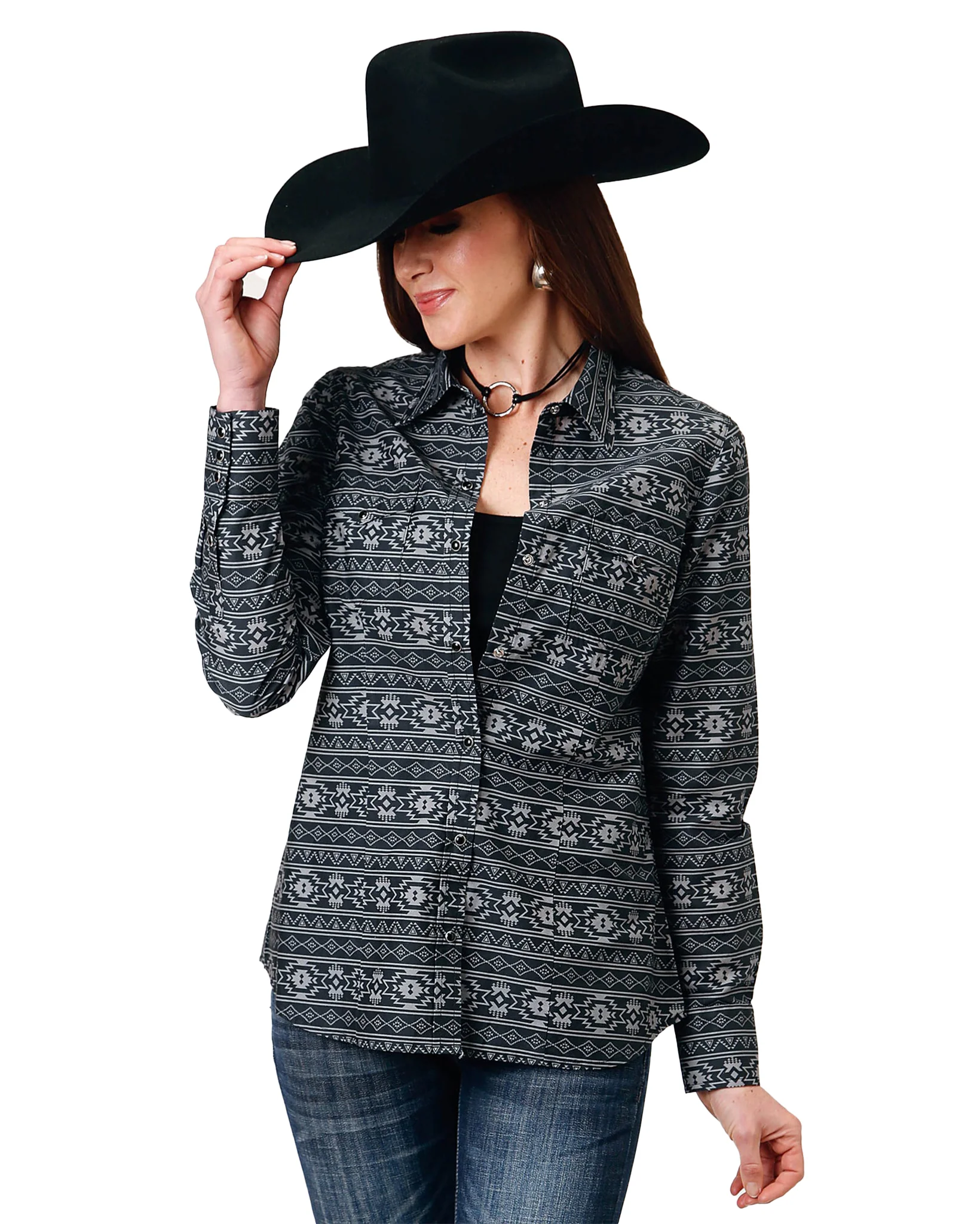 Women's Long Sleeve Aztec Stripe Western Shirt