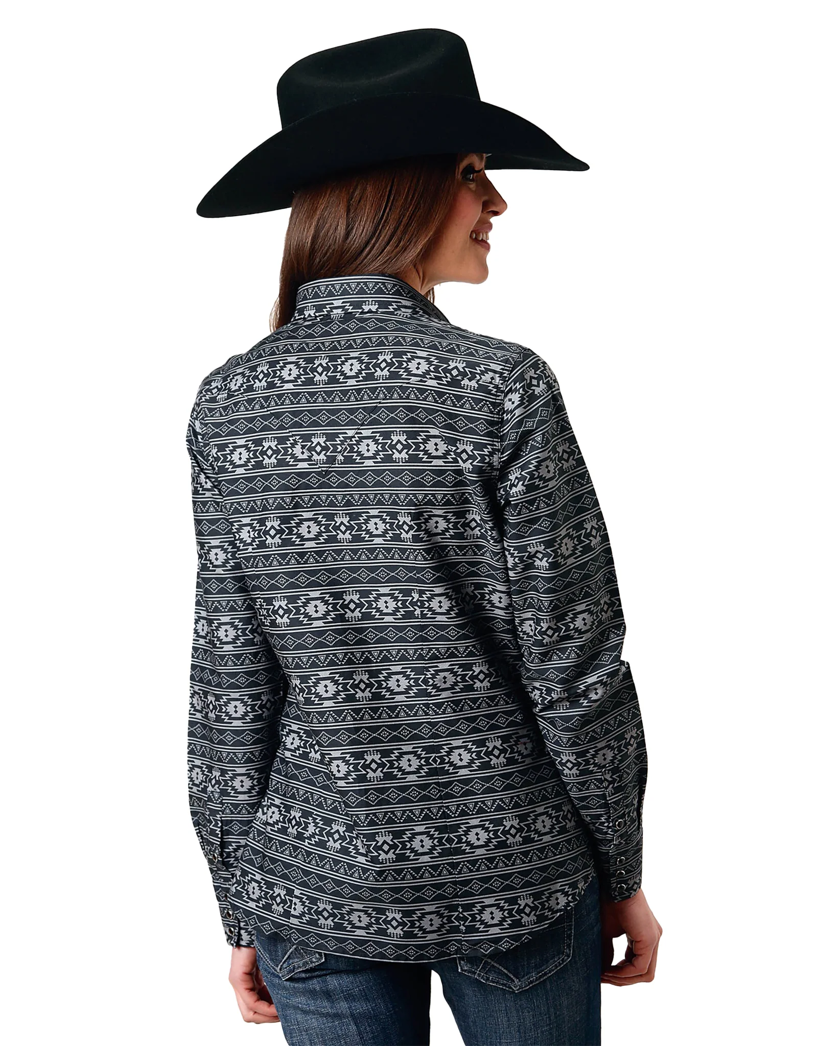 Women's Long Sleeve Aztec Stripe Western Shirt - Image 2