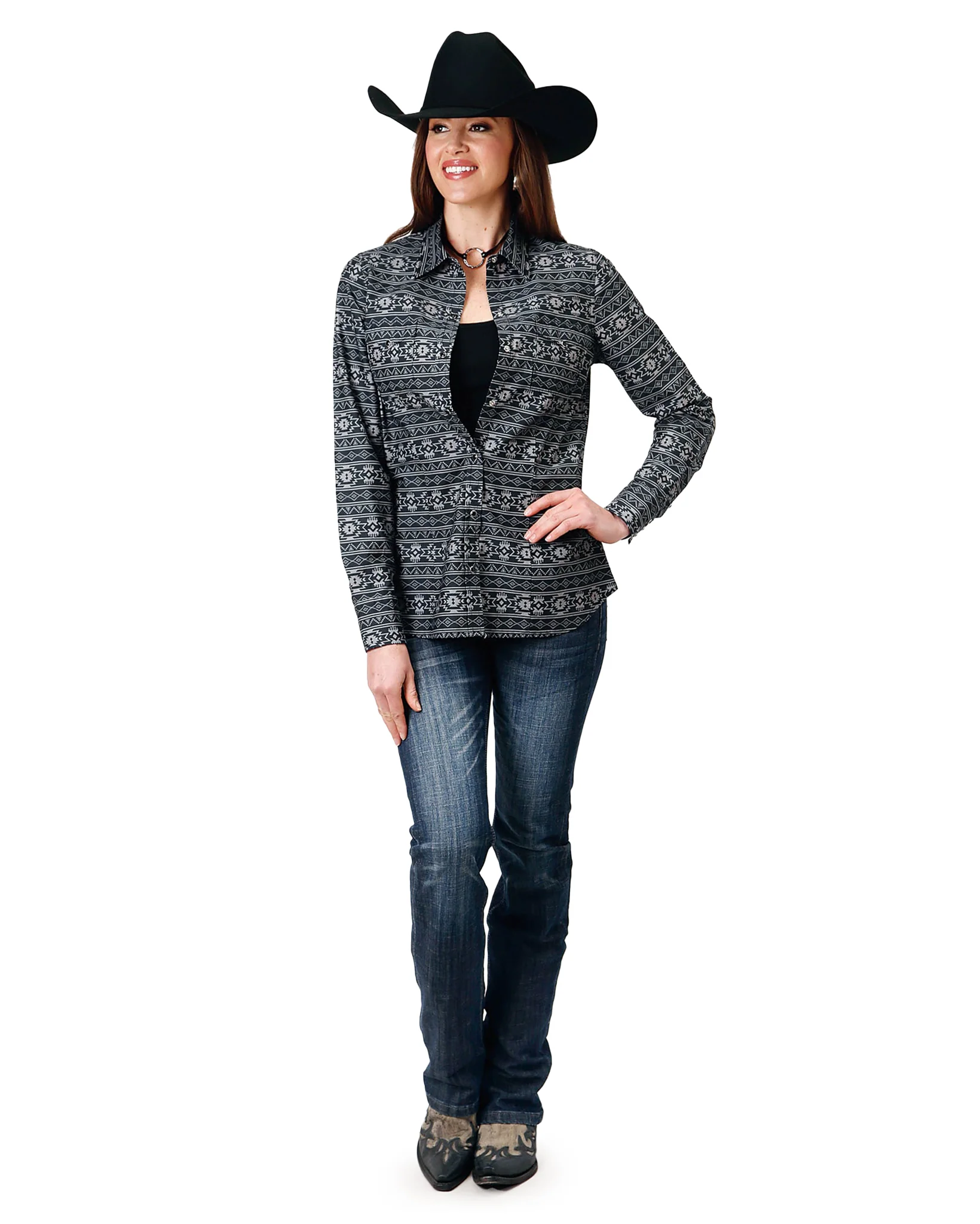 Women's Long Sleeve Aztec Stripe Western Shirt - Image 3
