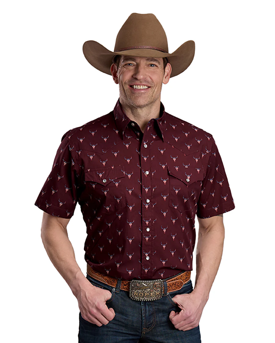 Men's Skull Print Western Snap Shirt - 03-002-0064-1303 Wi