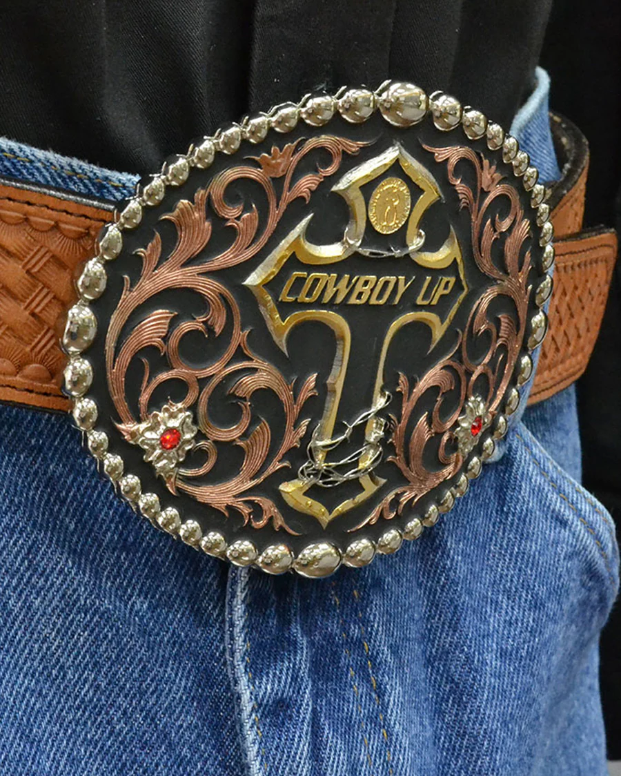Tri Color Cowboy Up Attitude Belt Buckle - Image 2