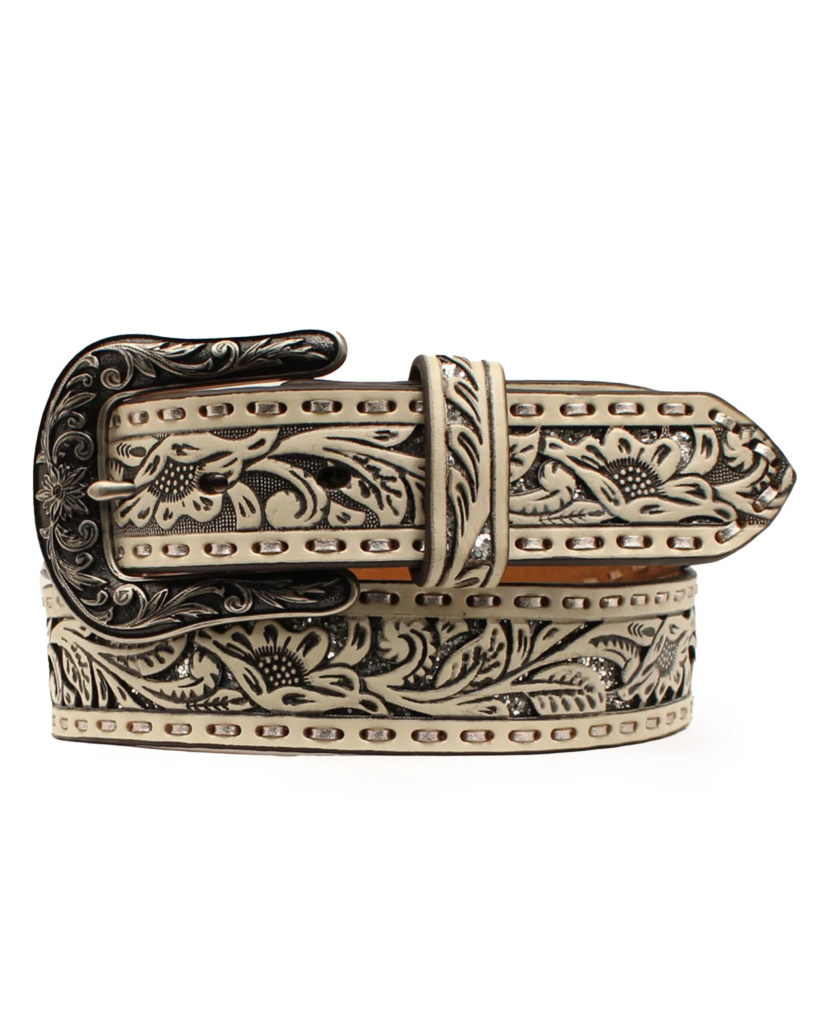 Women's Glitter Underlay Floral Belt