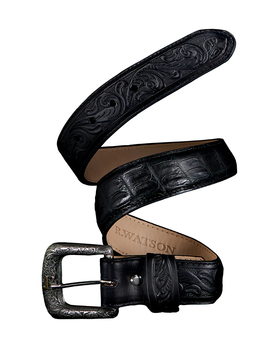 Men's Black Glazed Caiman Belt
