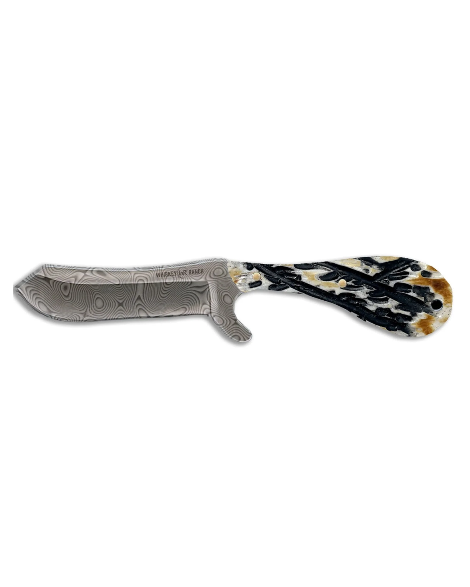 Burnt Bone Damascus Bullcutter Knife - Wb42-19