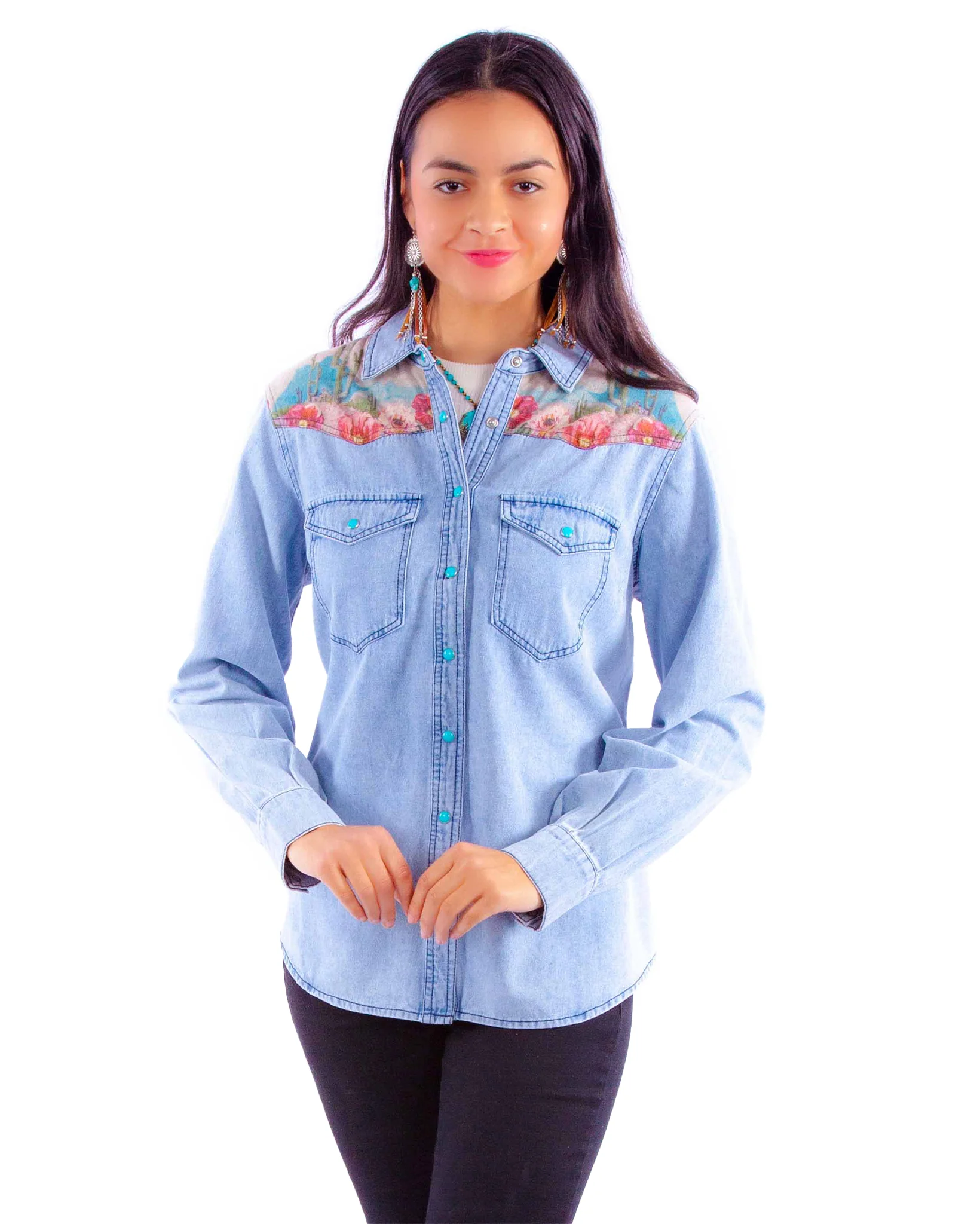 Cactus Print Denim Top