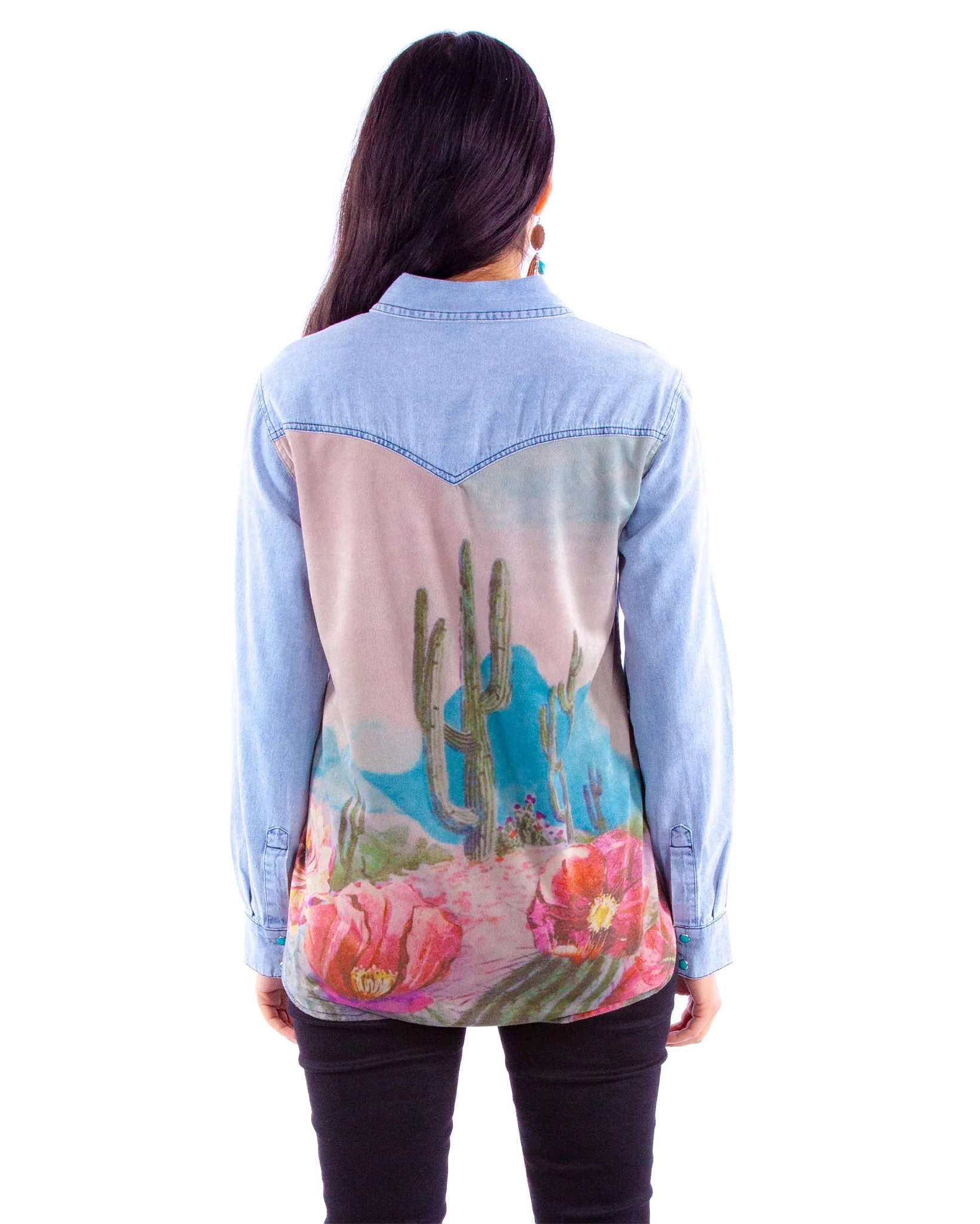 Cactus Print Denim Top - Image 2