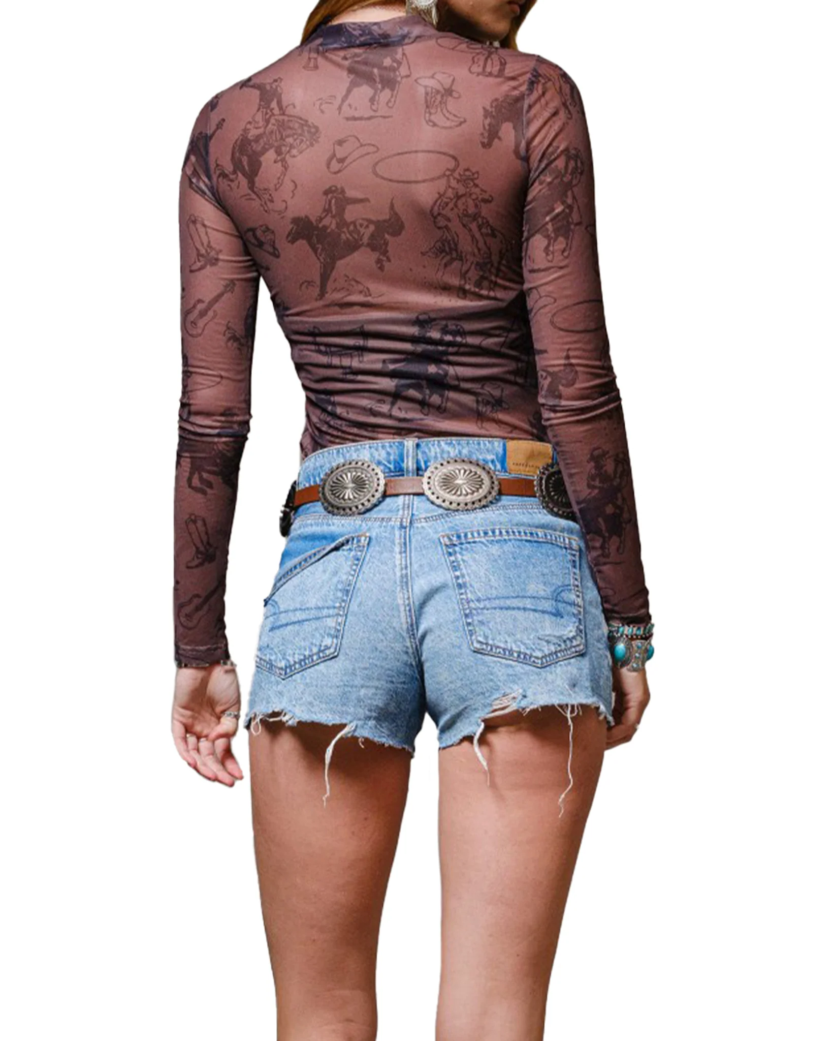 Women's Cowgirl Print Mesh Top - Image 3