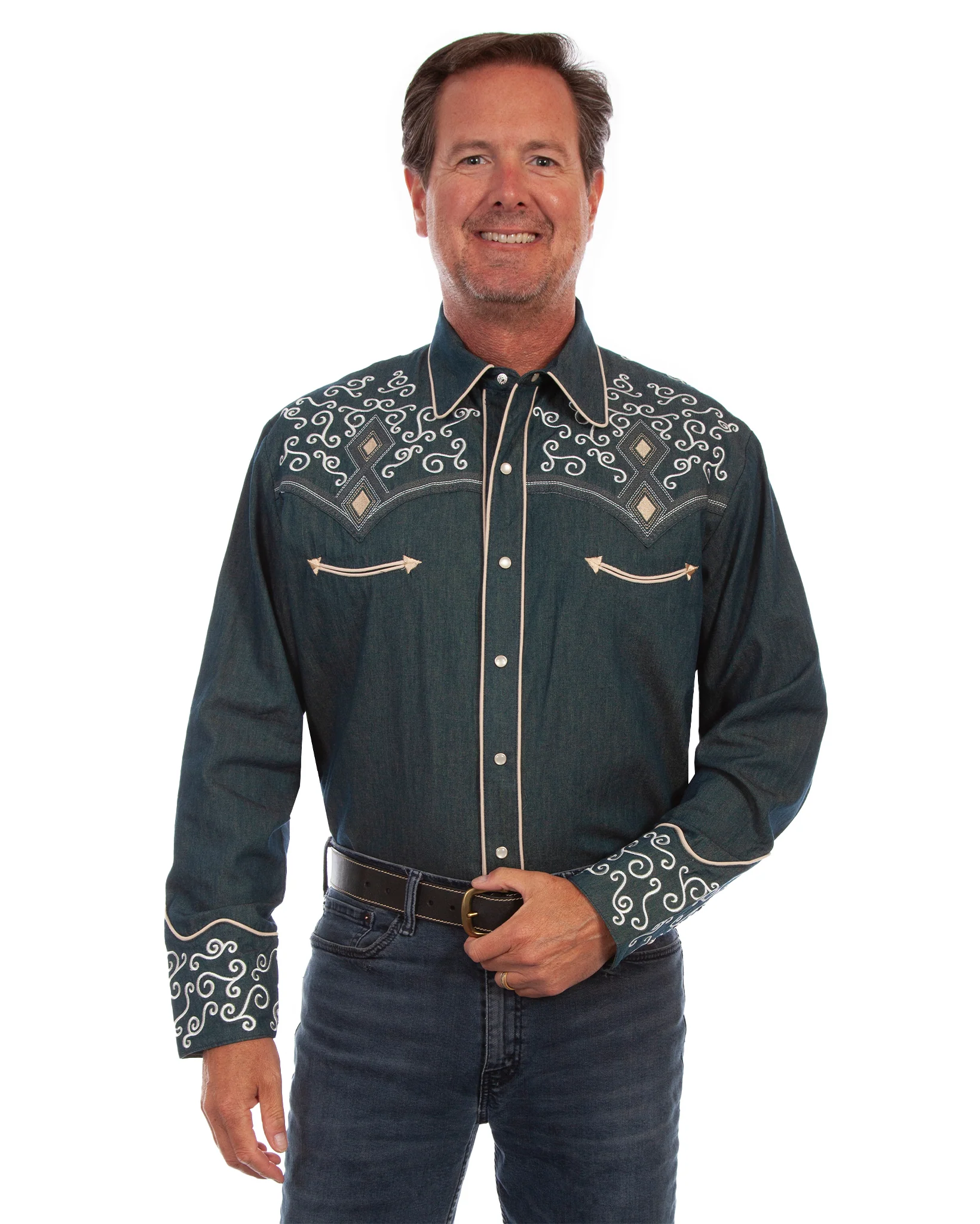 Men's Diamond & Scroll Embroidered Shirt