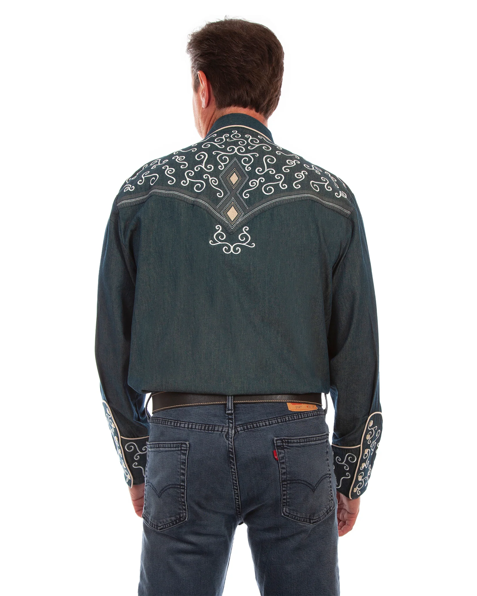 Men's Diamond & Scroll Embroidered Shirt - Image 2