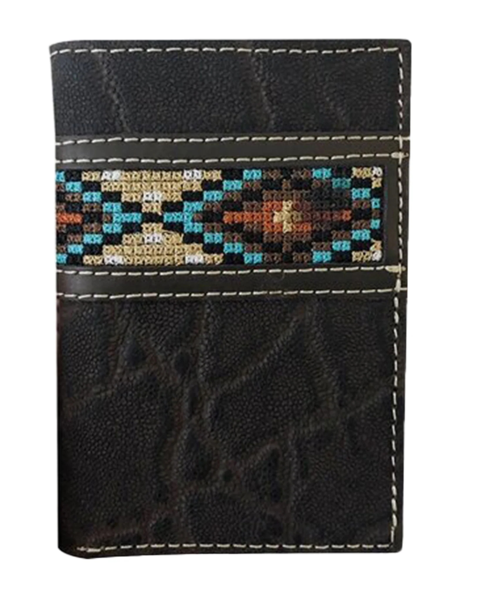 Distressed Trifold Wallet With Aztec Design