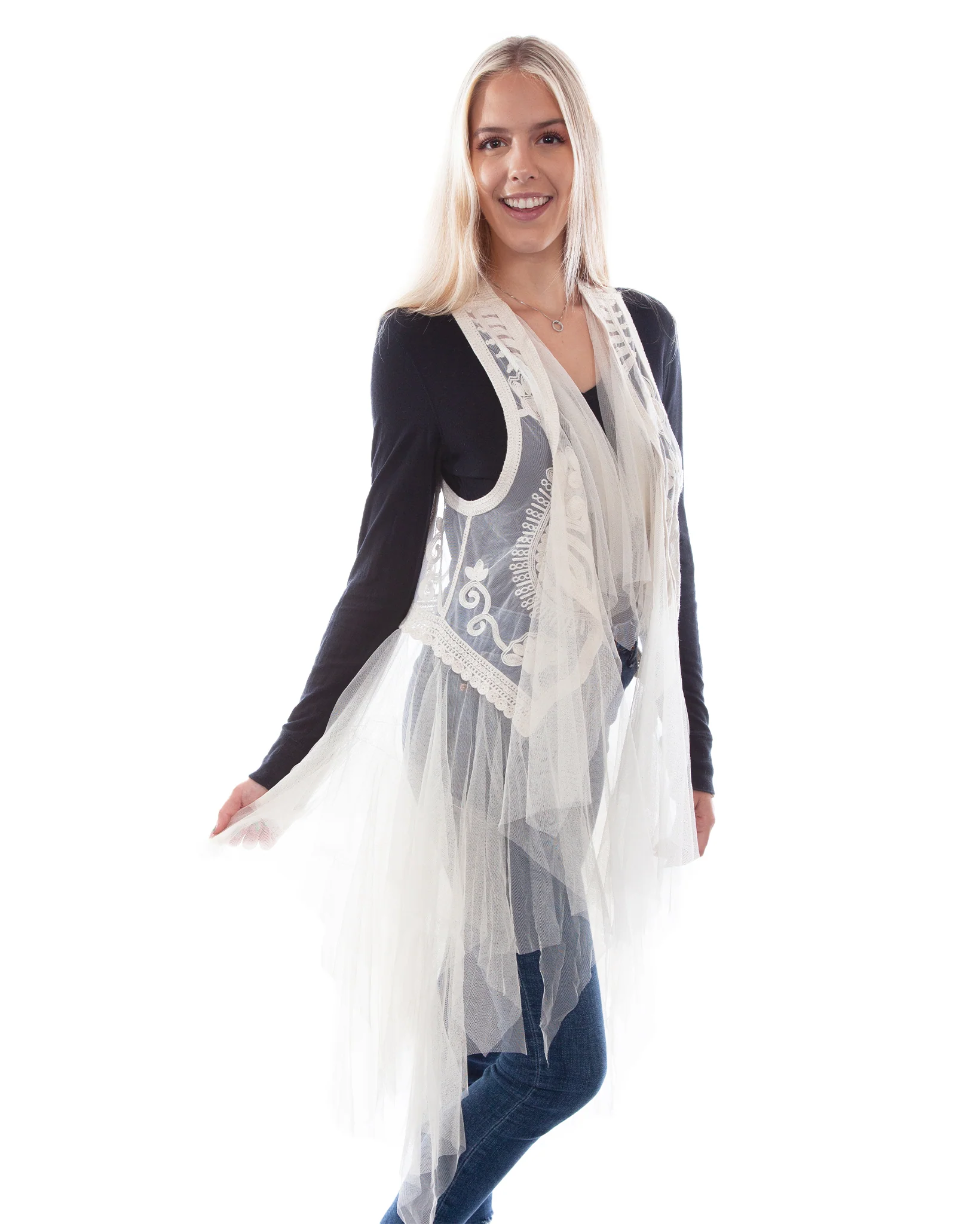 Women's Embroidered Tulle Layered Duster