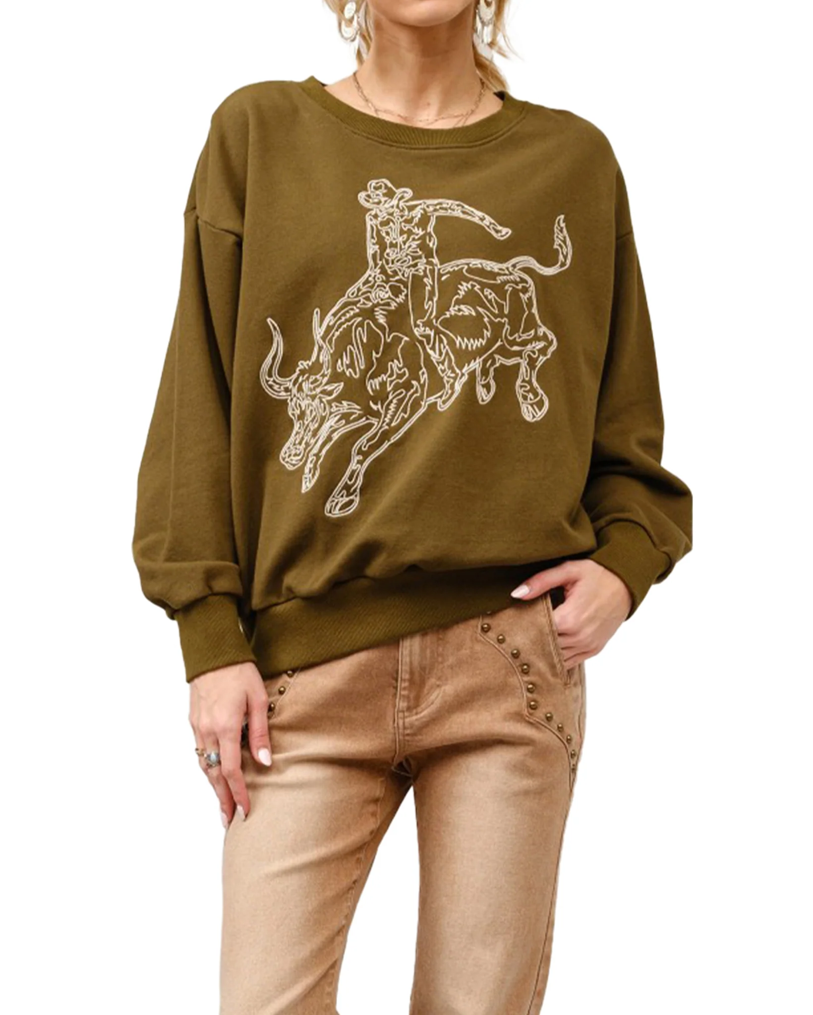 Women's Embroidered Bull Rider Motif Sweatshirt
