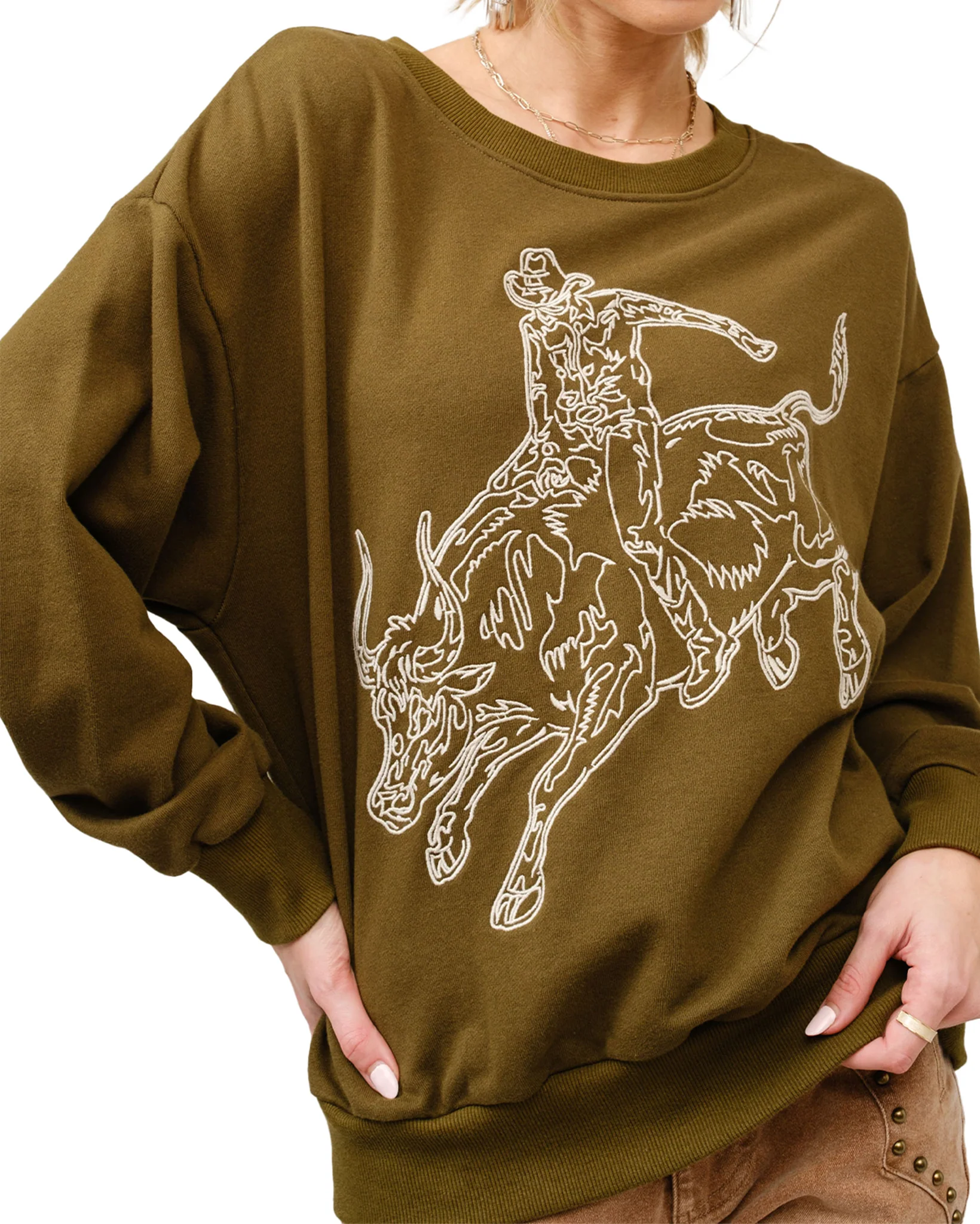 Women's Embroidered Bull Rider Motif Sweatshirt - Image 3