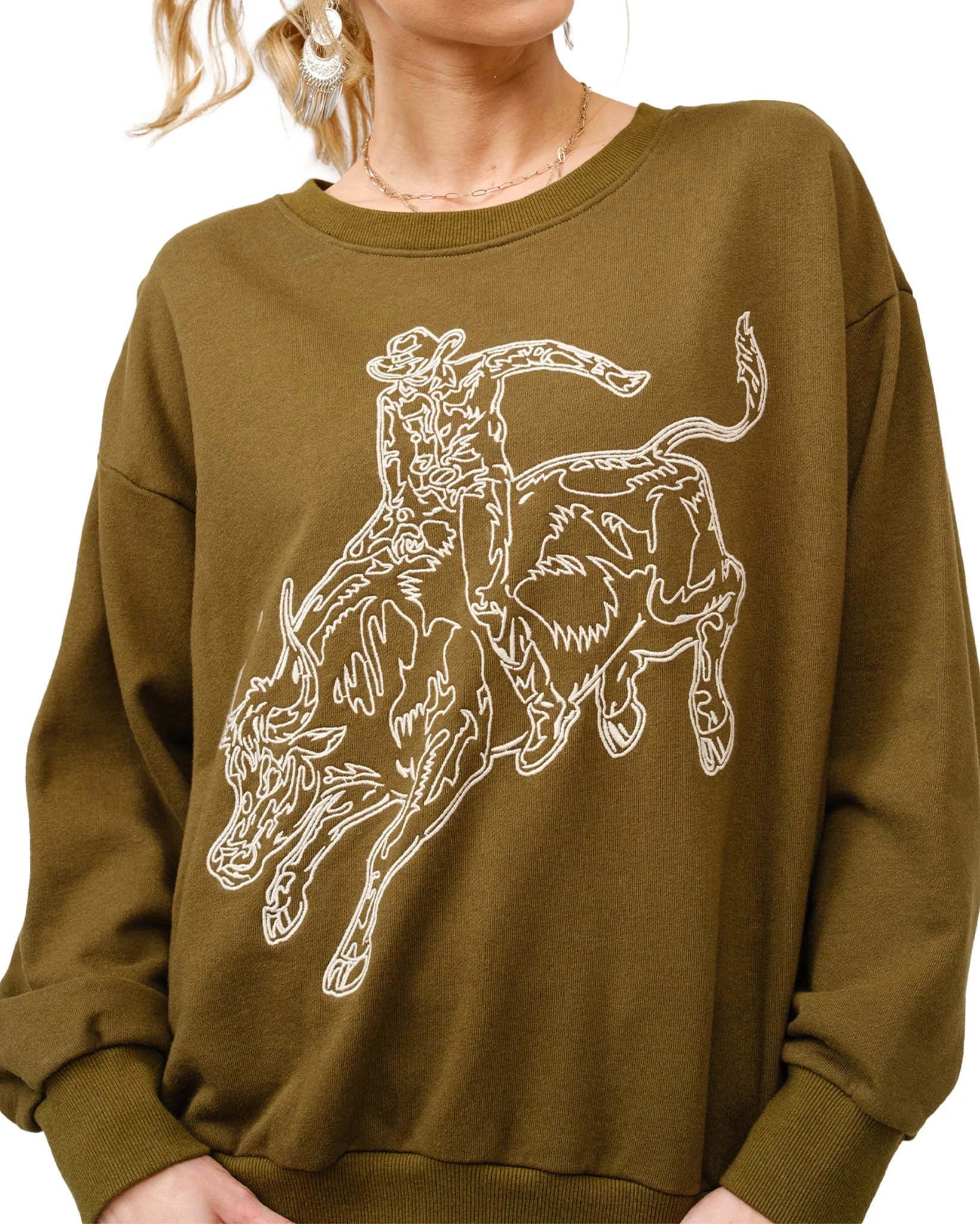 Women's Embroidered Bull Rider Motif Sweatshirt - Image 4