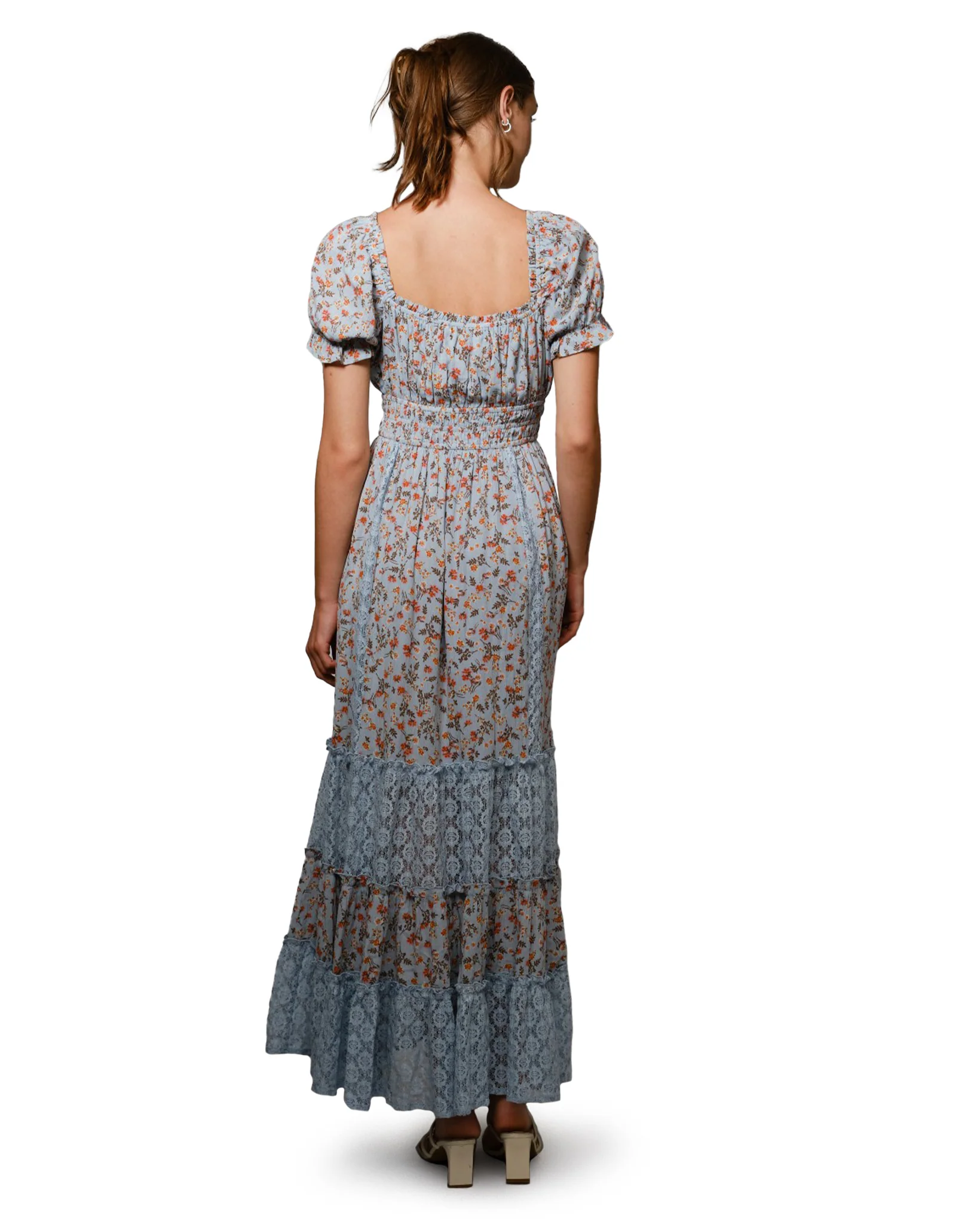 Women's Floral Lace Smocked Puff Sleeve Dress - Image 2