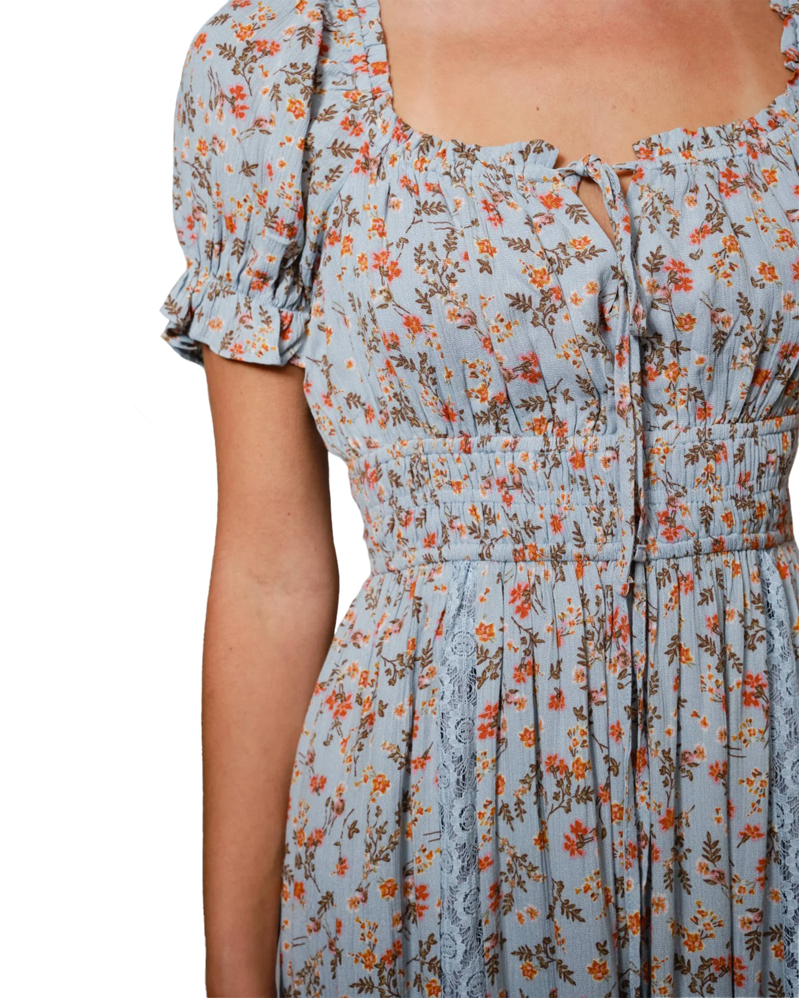 Women's Floral Lace Smocked Puff Sleeve Dress - Image 3