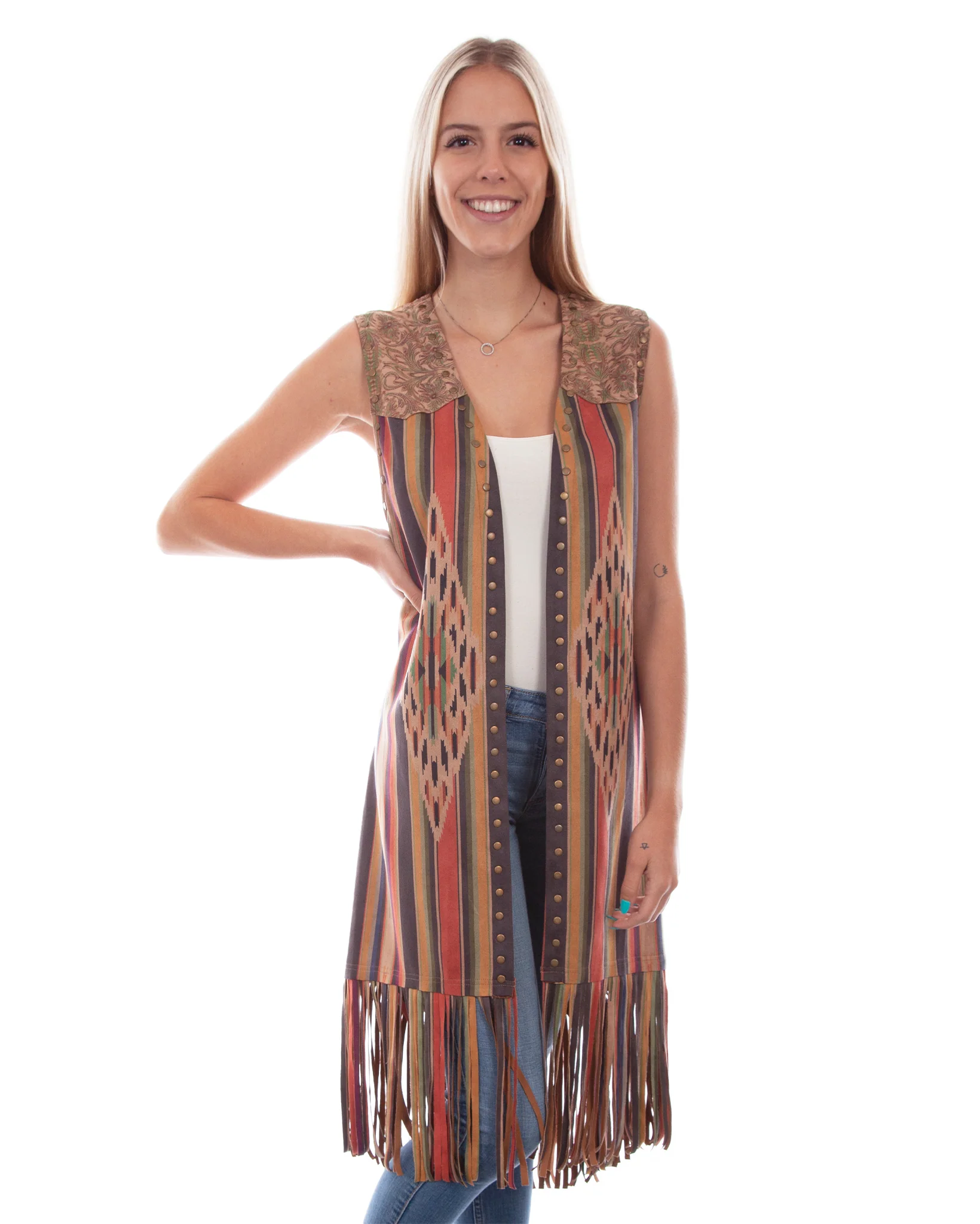 Women's Long Serape Print Vest
