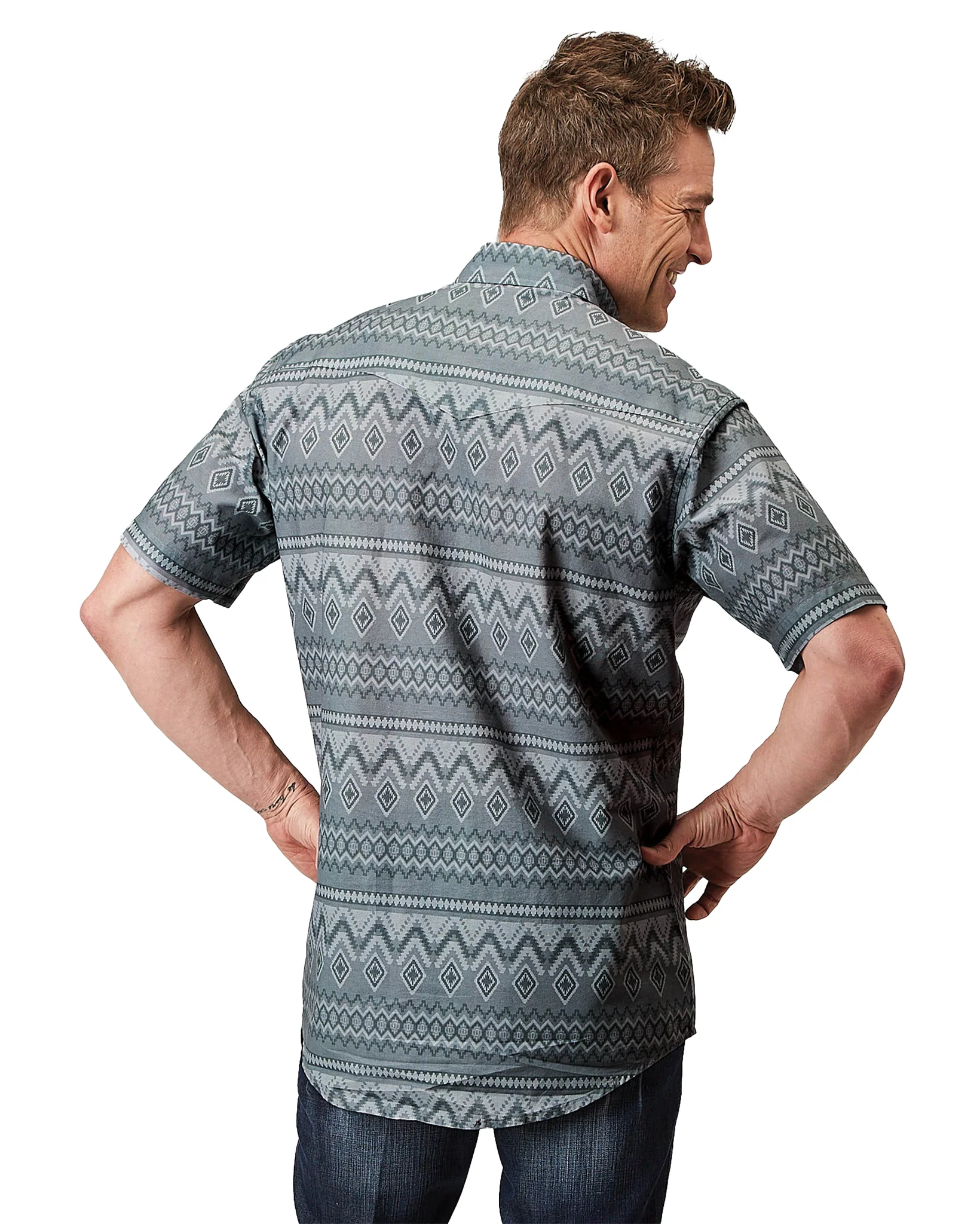 Men's Short Sleeve Aztec Print Western Shirt - Image 2