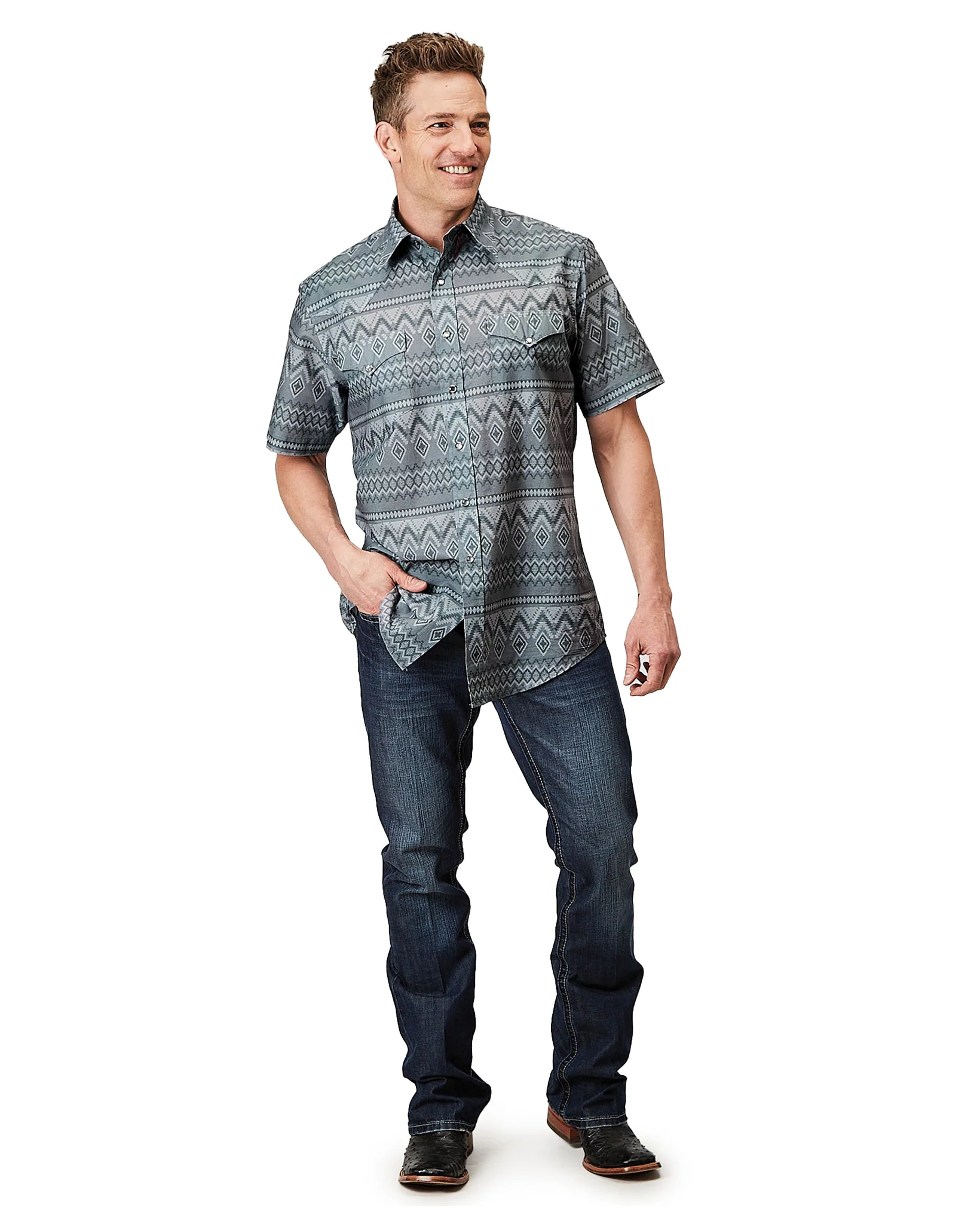 Men's Short Sleeve Aztec Print Western Shirt - Image 3