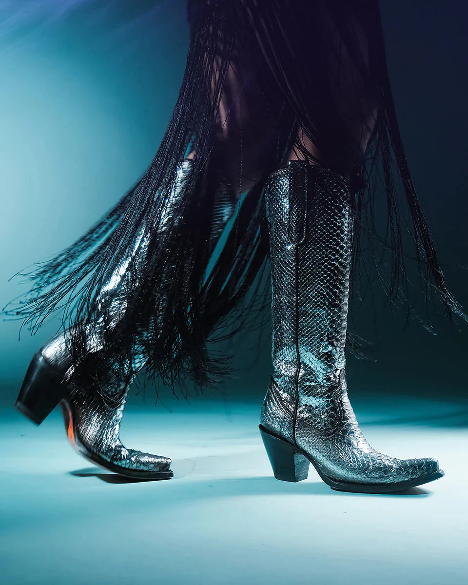 Women's Silver Python Tall Top Boots - Image 2