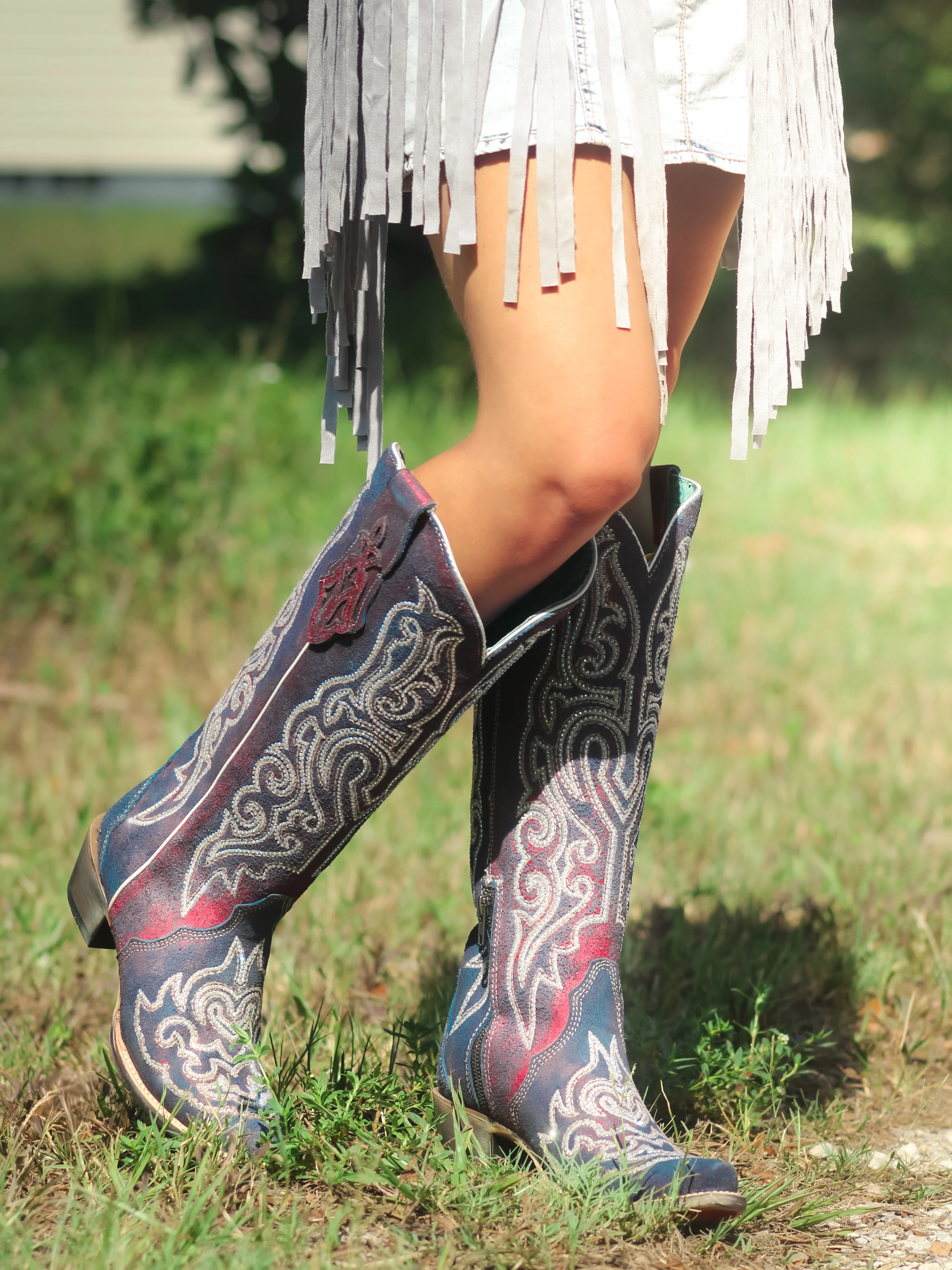 Women's Chameleon & Embroidery Tall Top Boots - Image 2