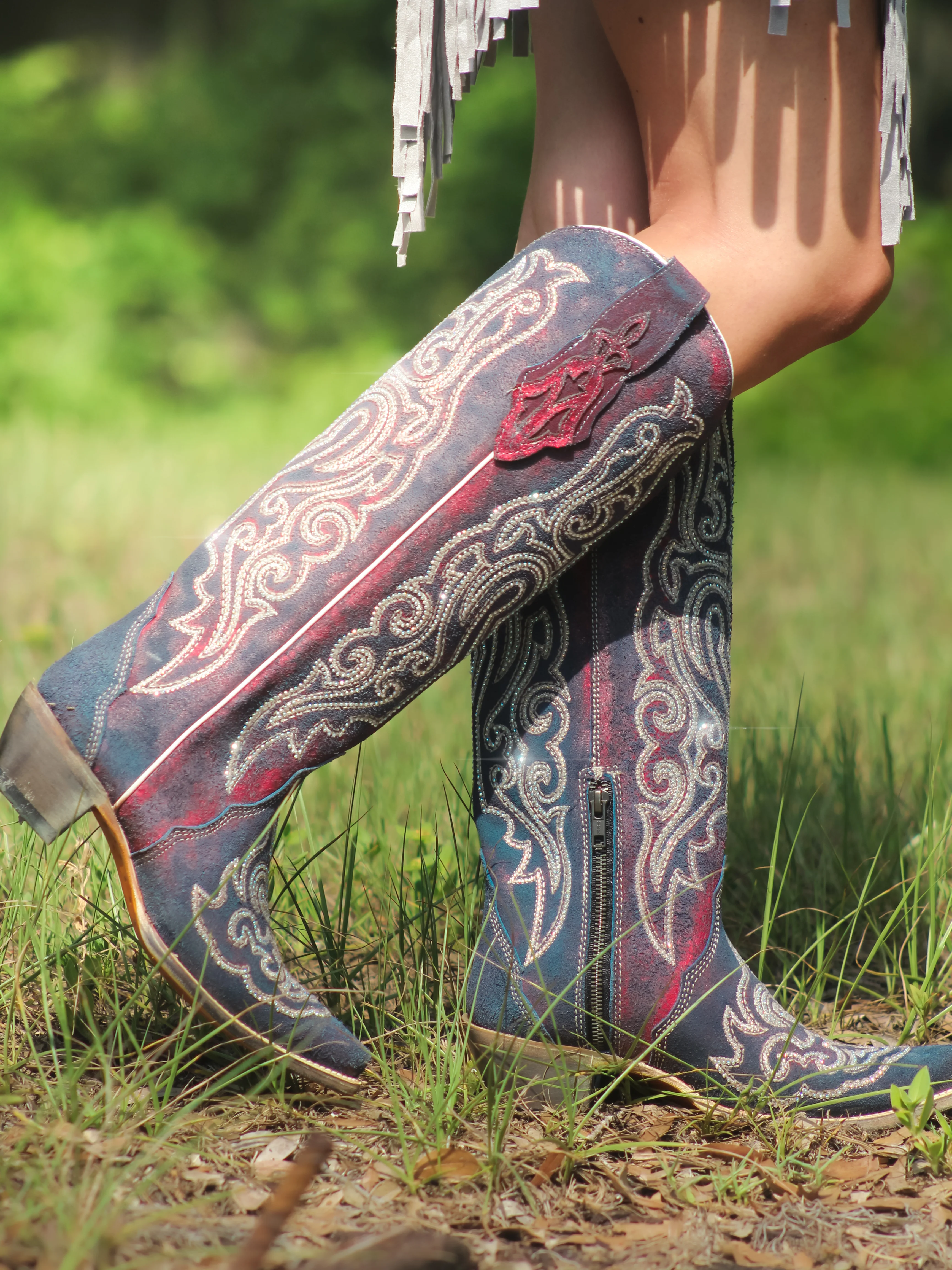 Women's Chameleon & Embroidery Tall Top Boots - Image 3