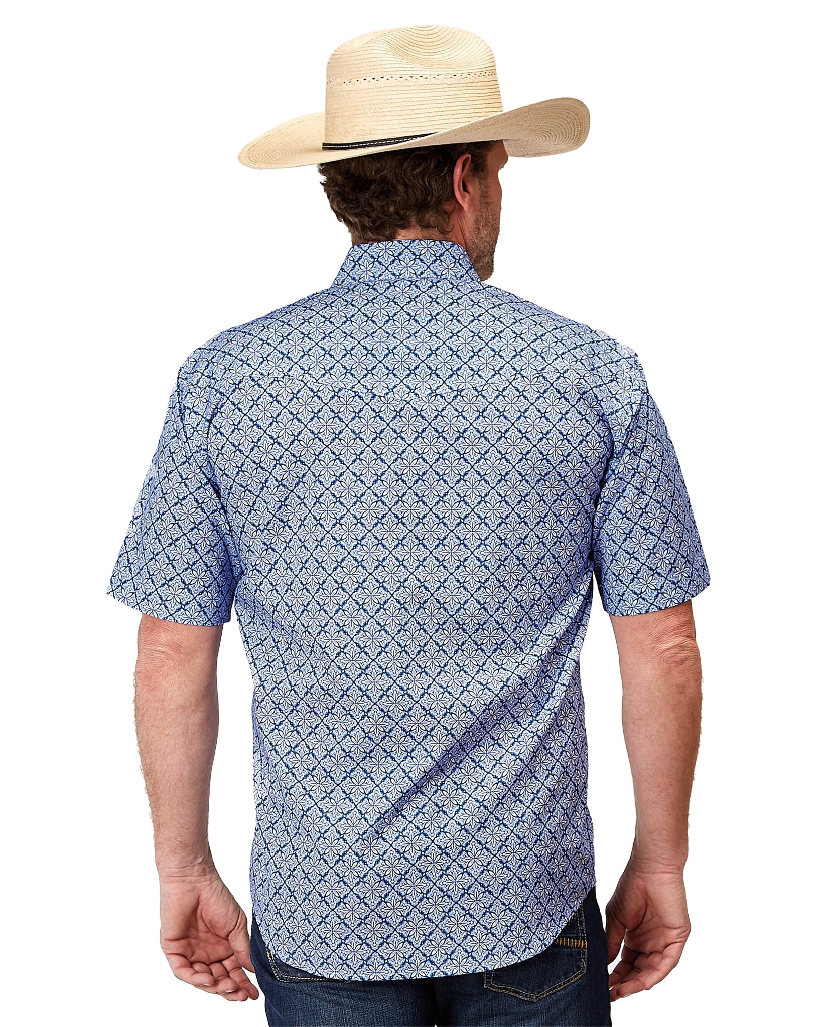 Men's Blue Skies Tie Print Short Sleeve Western Shirt - Image 2