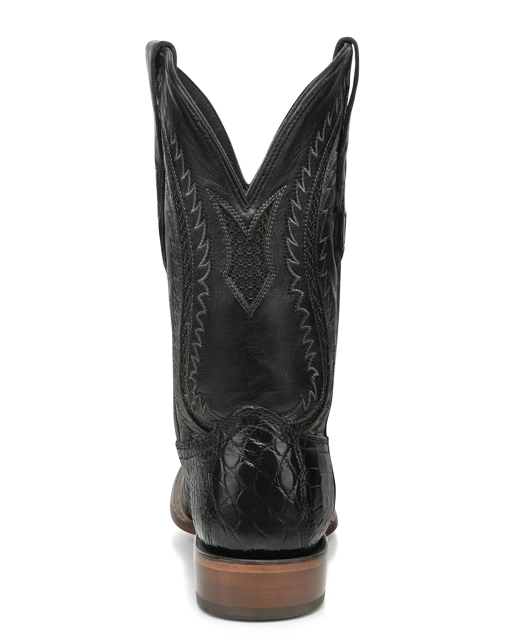 Men's Black Alligator Inlay & Embroidery Wide Square Toe Western Boots - A5117 - Image 4