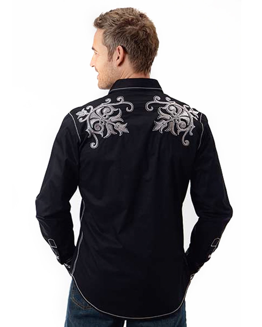 Mens Embroidered Performance Western Shirt - Black - Image 3