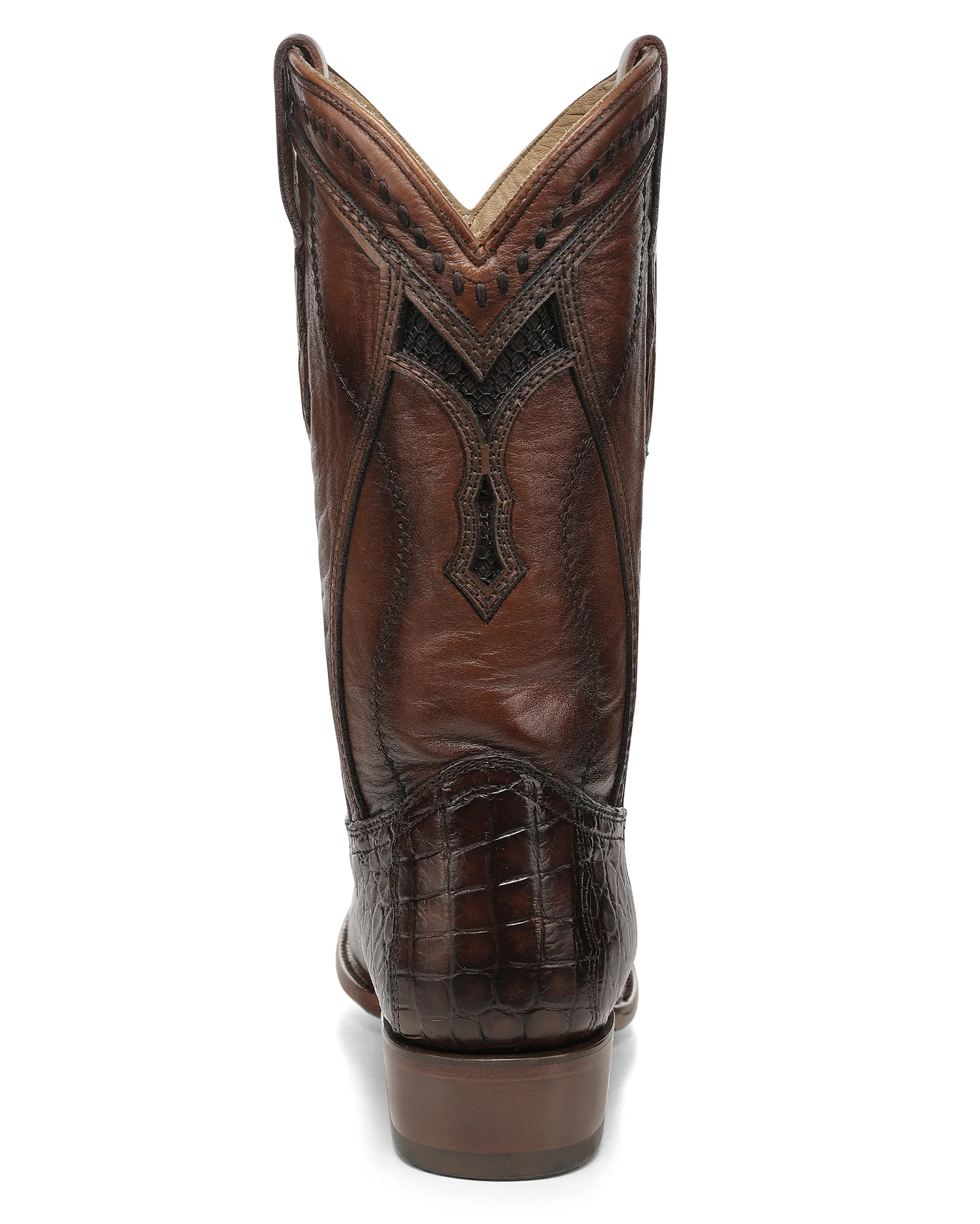 Men's Honey Alligator Inlay & Embroidery & Woven Narrow Square Toe Western Boots - A5105 - Image 4