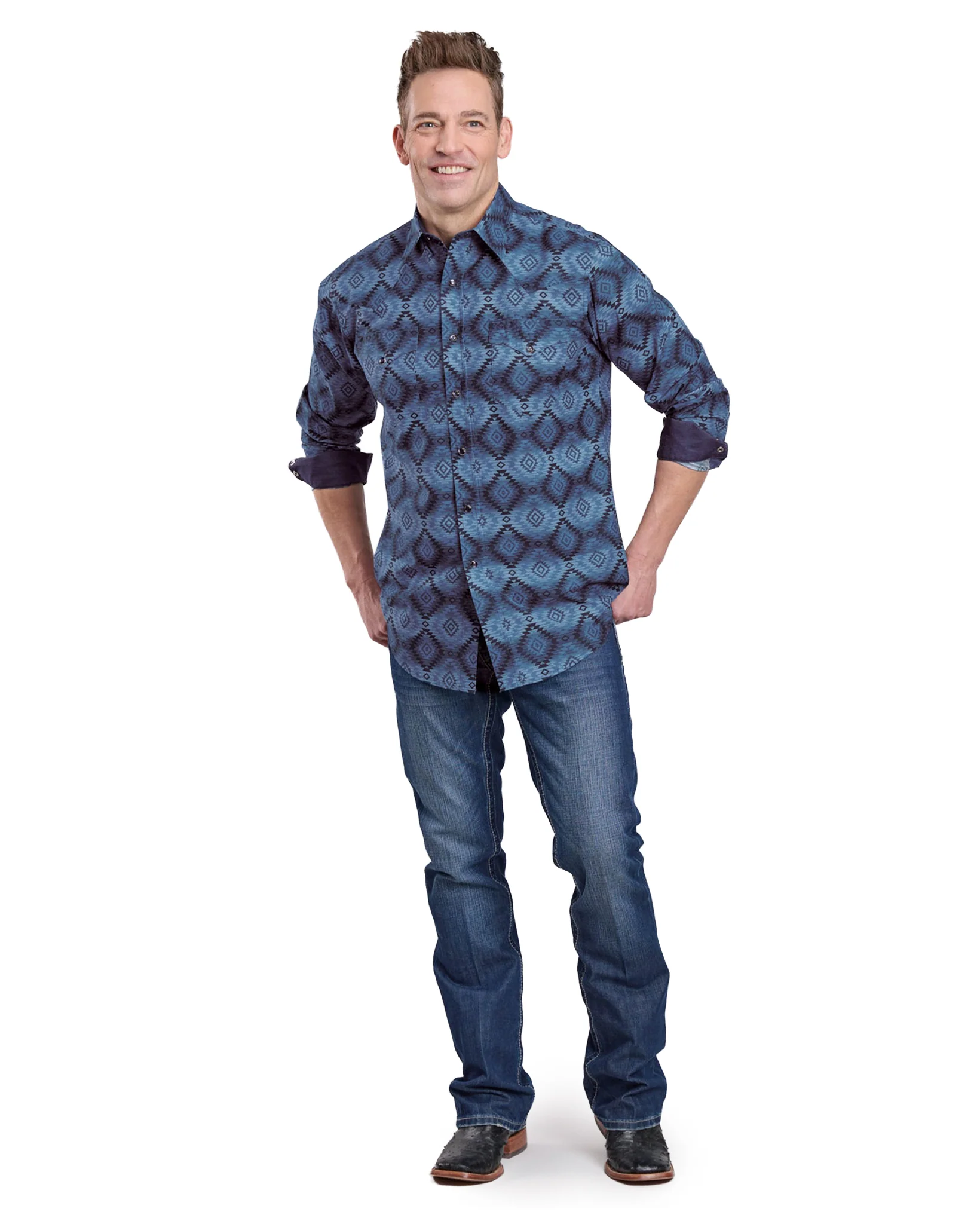 Mens Long Sleeve Snap Aztec Serape Print Western Shirt - 03-001-0067-0740 Bu - Image 3