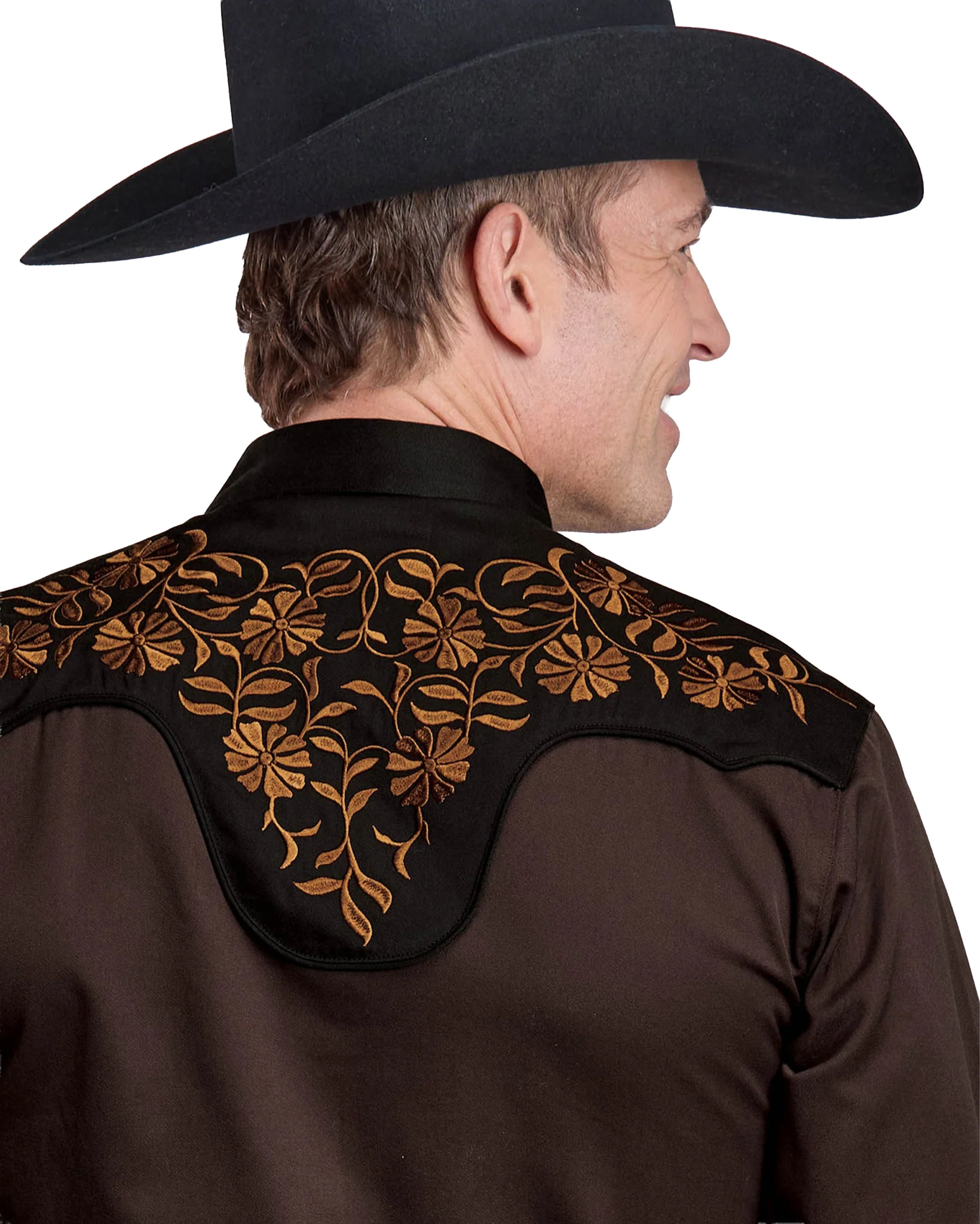 Mens Long Sleeve Snap Chocolate Brown Poly Rayon Western Shirt - 03-001-0040-6003 Br - Image 2