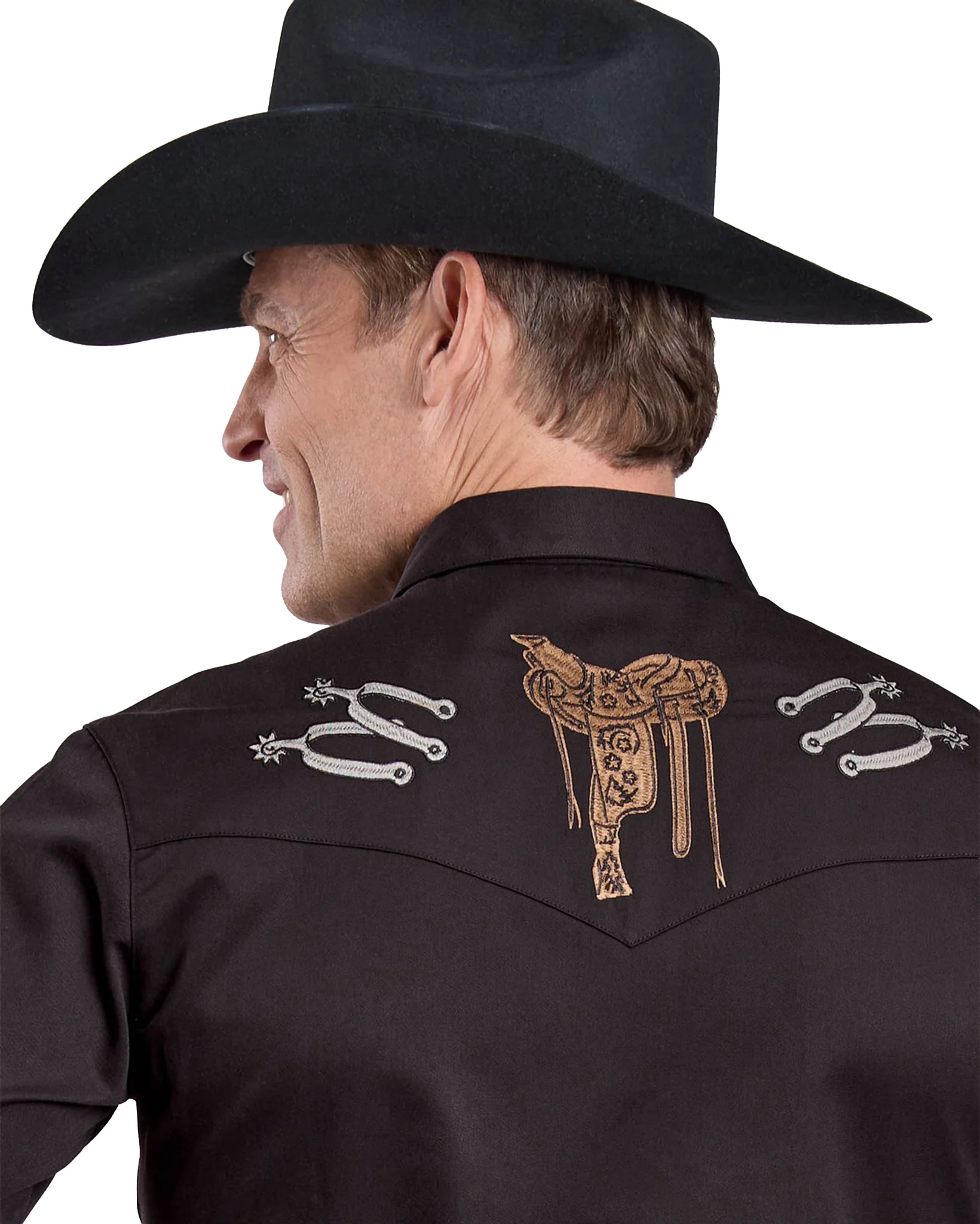 Mens Long Sleeve Snap Jet Black Poly Rayon Western Shirt - 03-001-0040-6002 Bl - Image 2