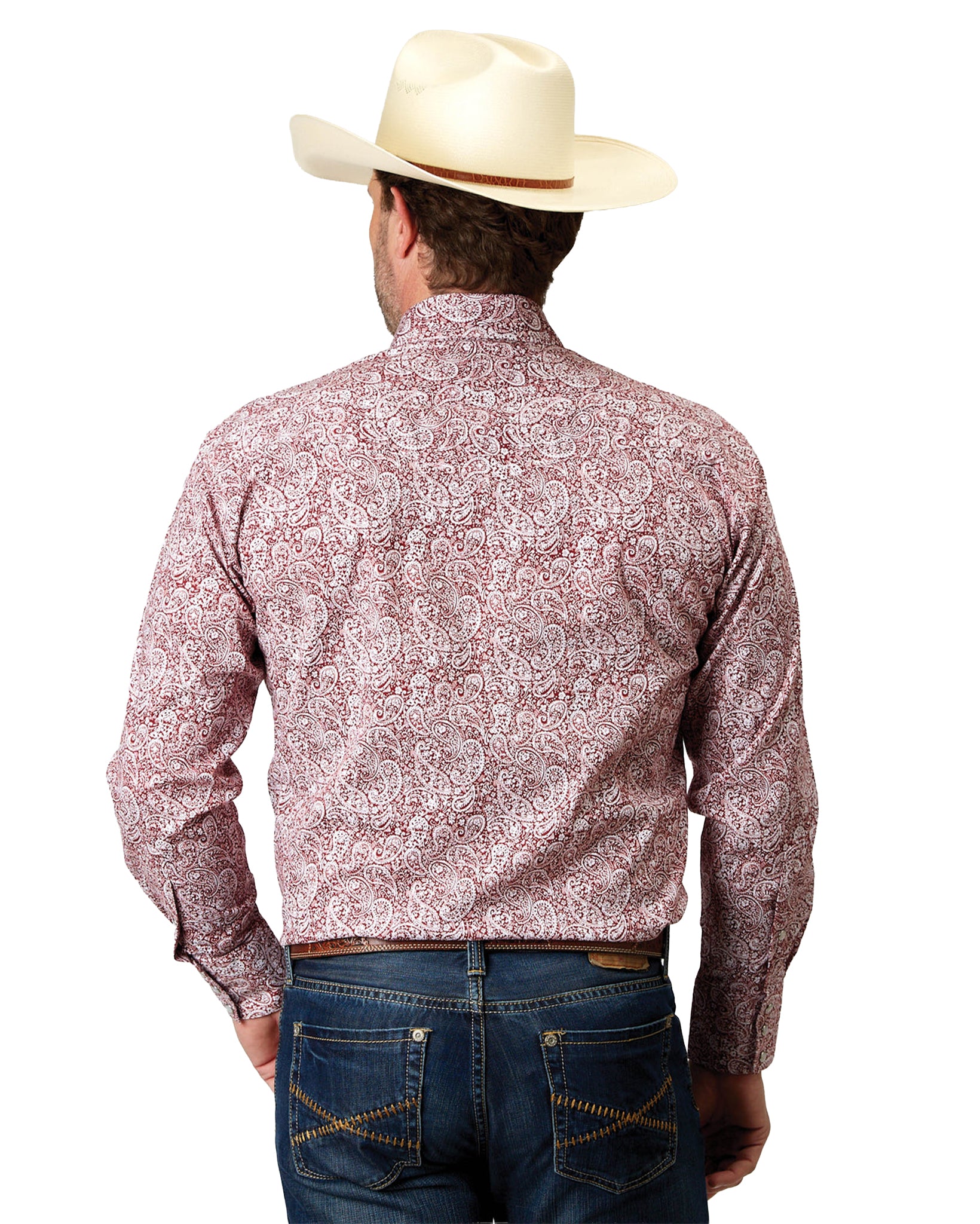 Mens Long Sleeve Snap Stretch Poplin Red Paisley Western Shirt - 03-001-0225-2109 Re - Image 2