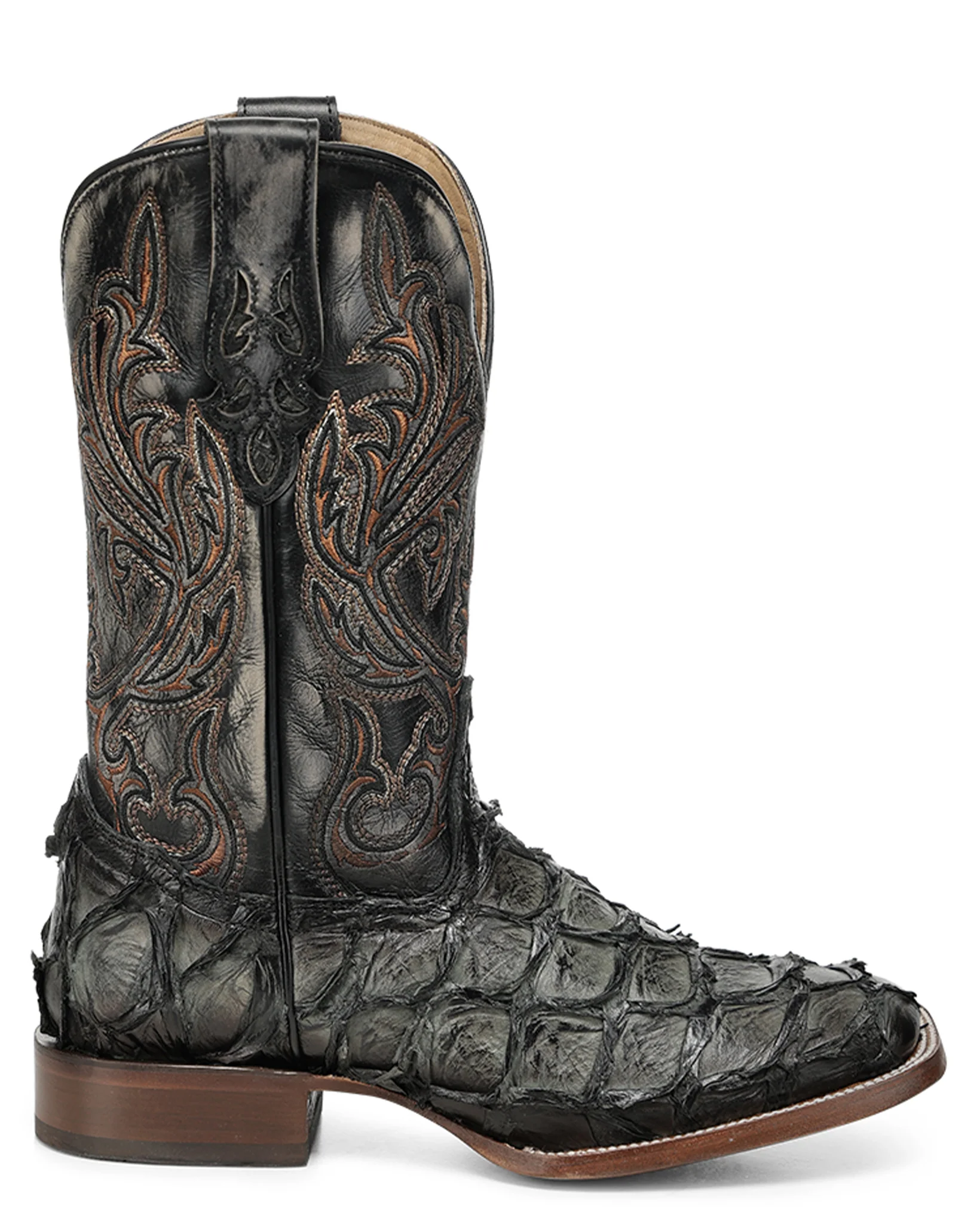Men's Olive Green Pirarucu Embroidery Wide Square Toe Western Boots - A5055 - Image 2