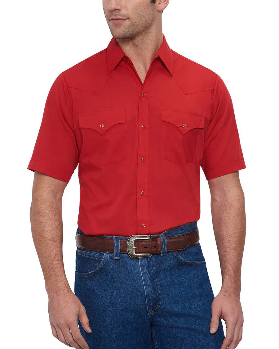 Men's Short Sleeve Solid Western Snap Shirt