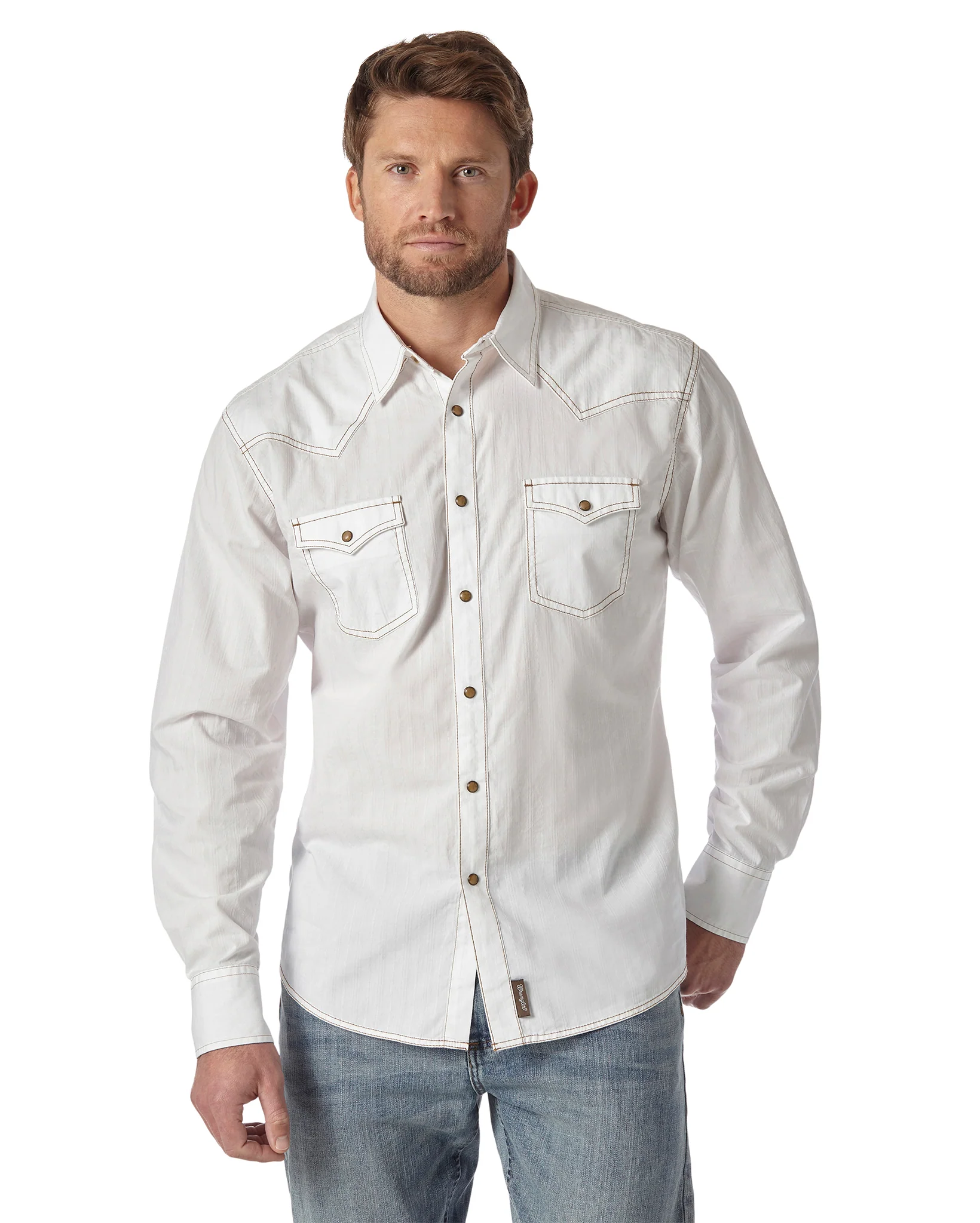 Men's Retro Long Sleeve Western Snap Solid Dobby Shirt