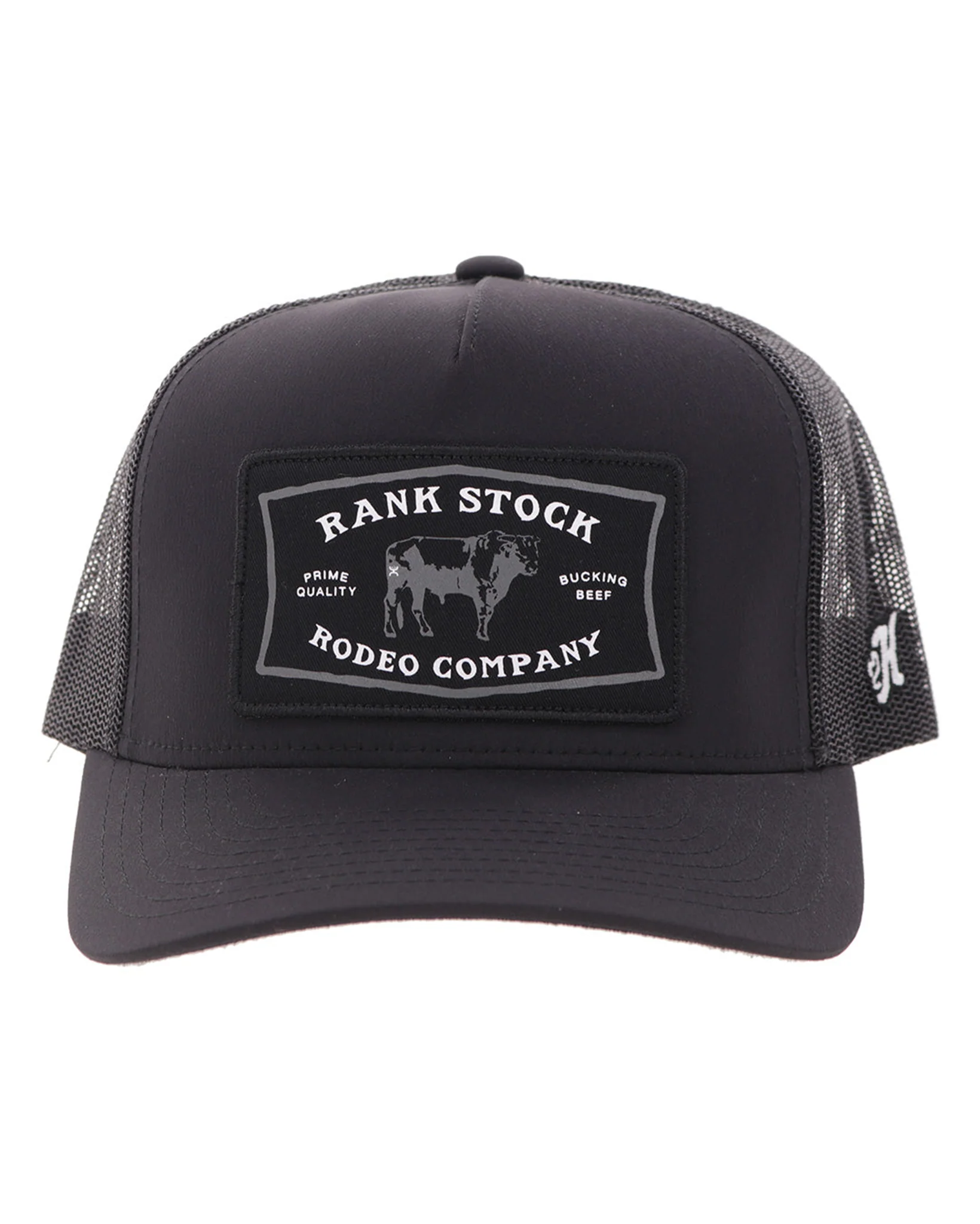 Rank Stock Black 5-Panel Trucker With Black / White Rectangle Patch - Youth - 2661T-Bk-Y - Image 3