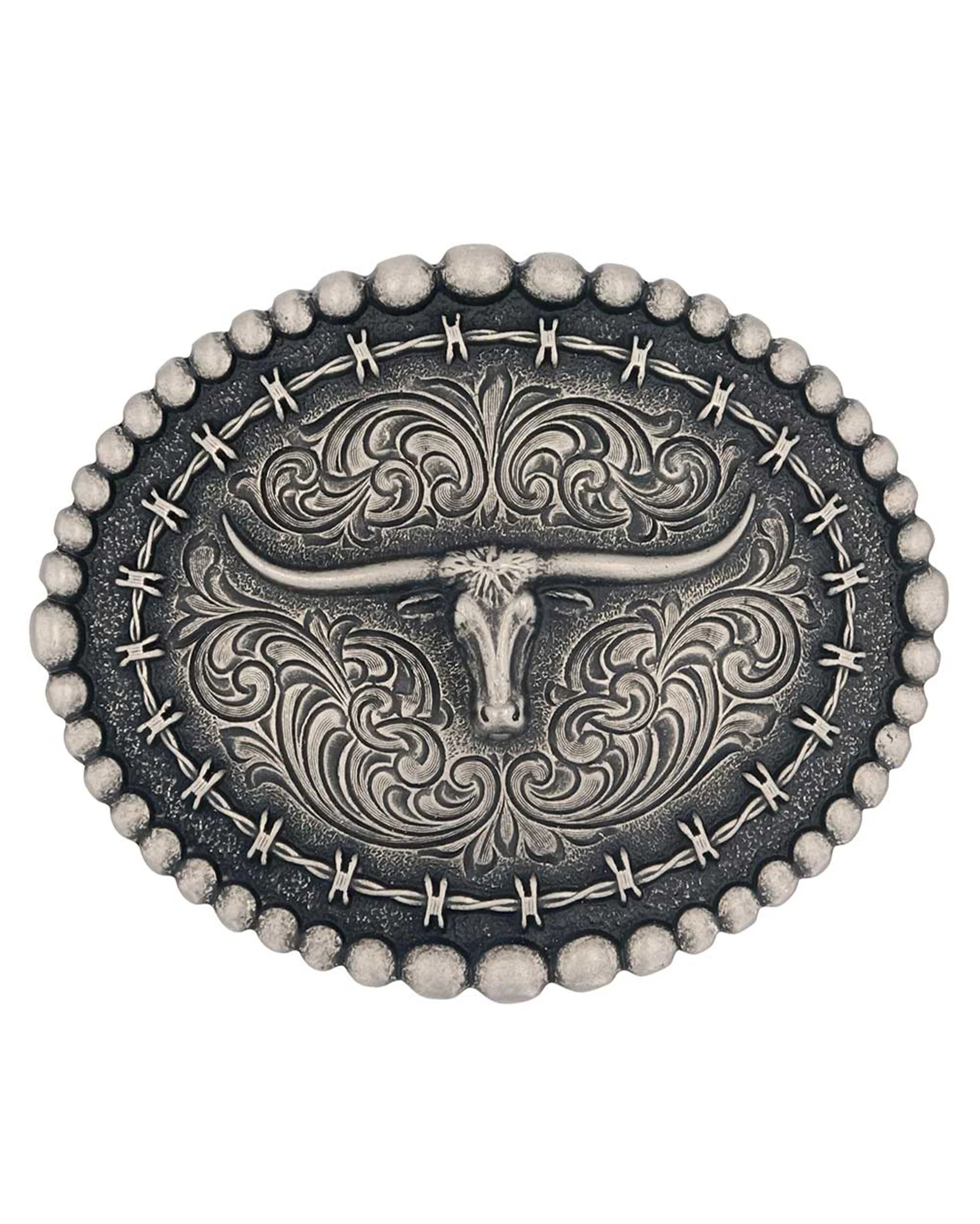 Rustic Barbed Wire Longhorn Buckle