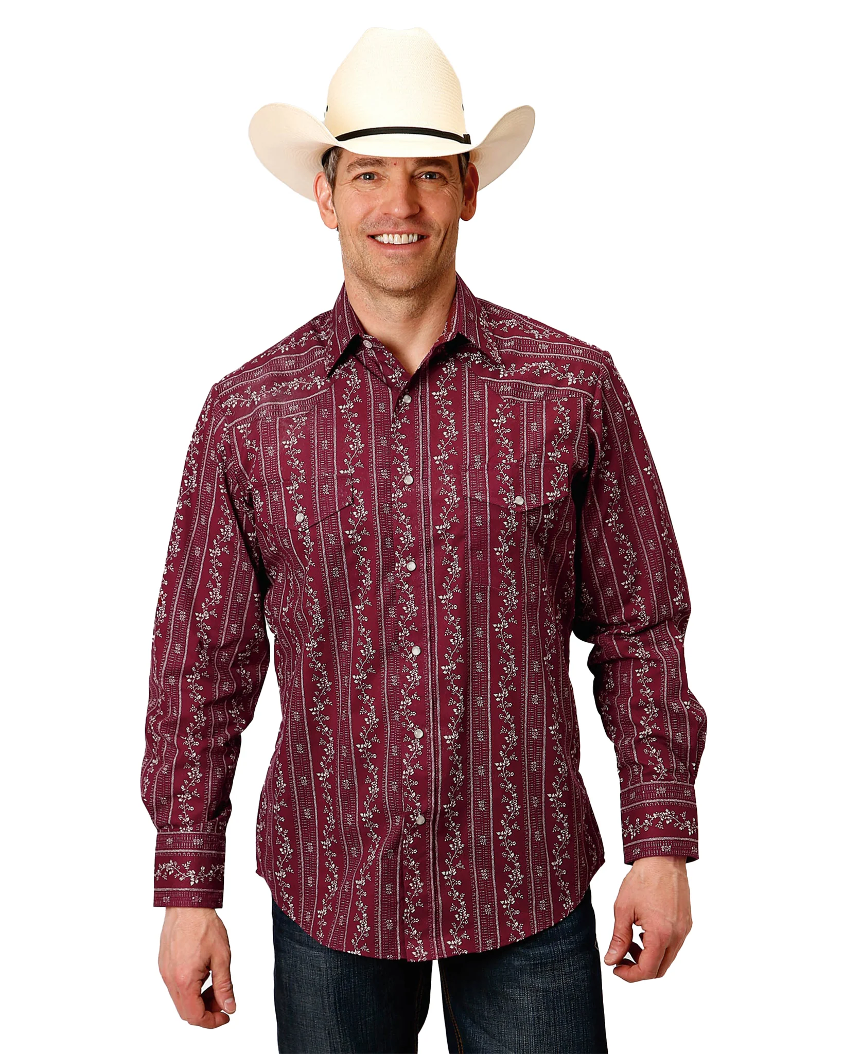 Men's Long Sleeve Floral Striped Western Shirt