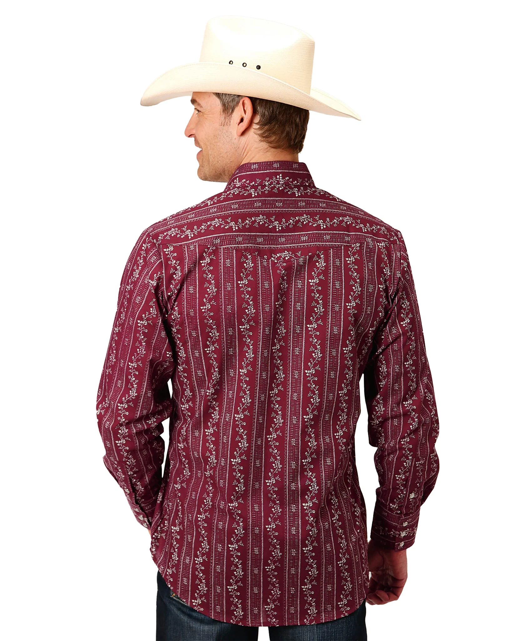Men's Long Sleeve Floral Striped Western Shirt - Image 2