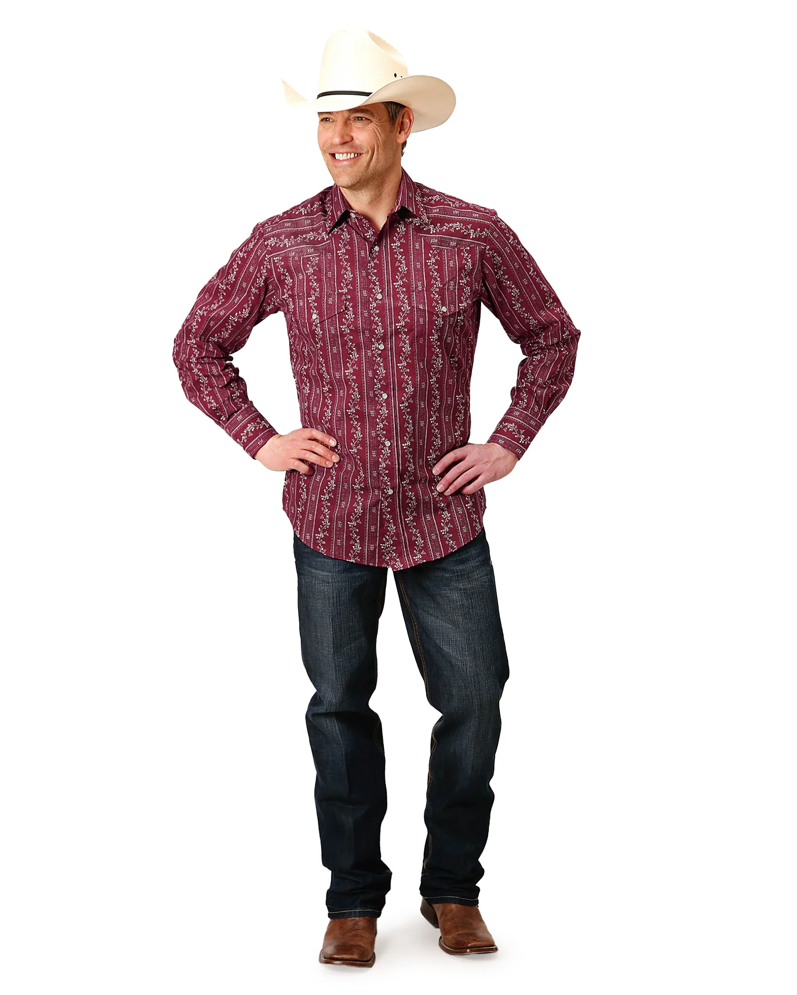 Men's Long Sleeve Floral Striped Western Shirt - Image 3