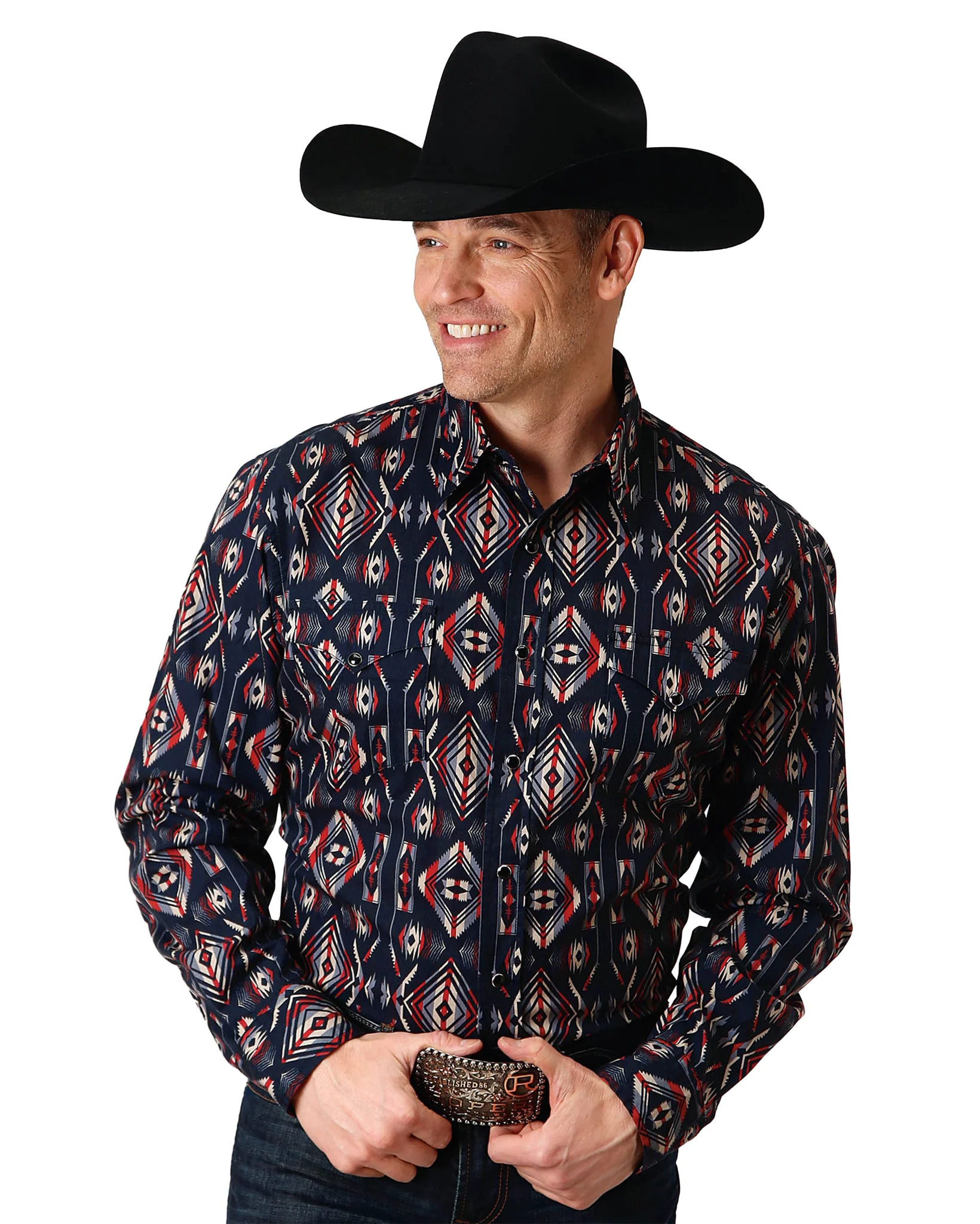 Men's Long Sleeve Vertical Aztec Western Shirt