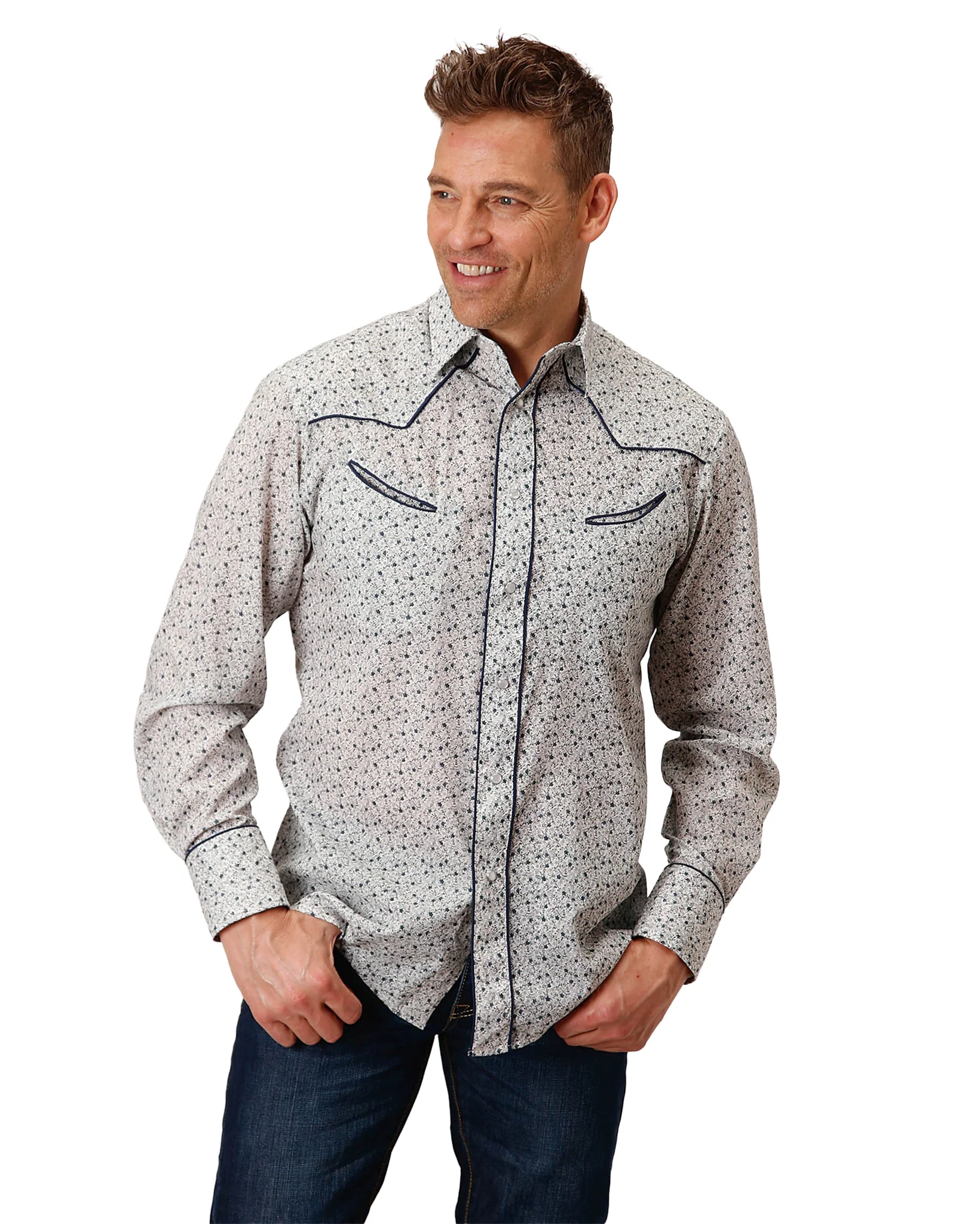 Men's Mini Floral Print Long Sleeve Western Shirt