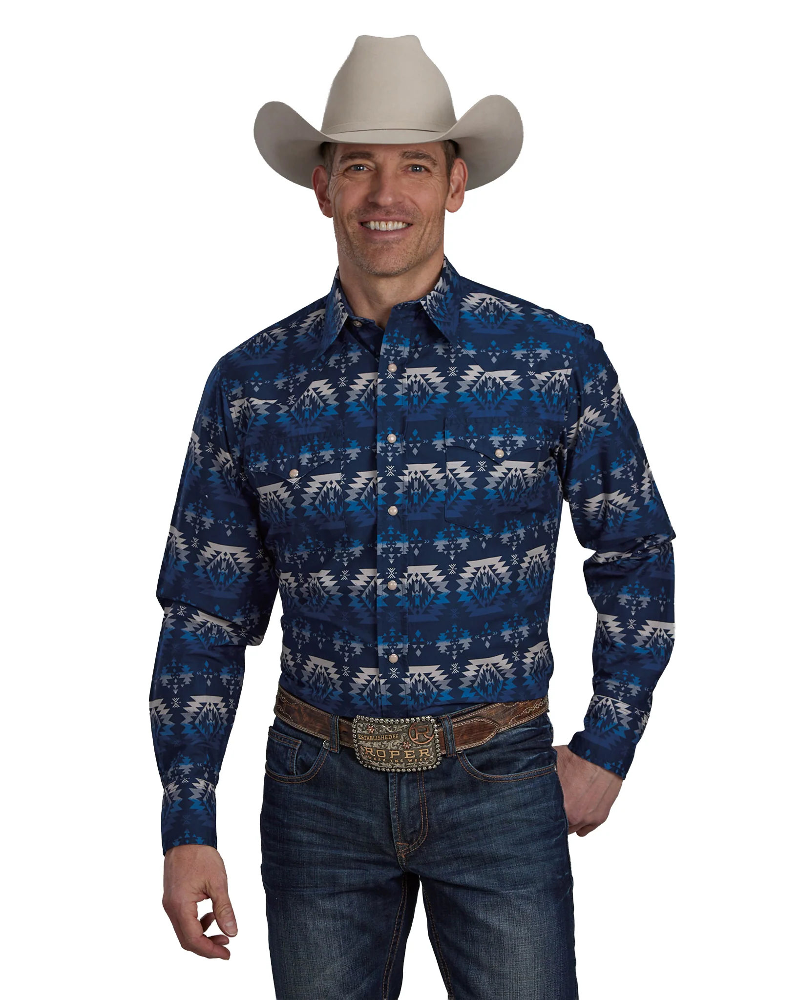 Men's Ombre Aztec Print Long Sleeve Western Shirt